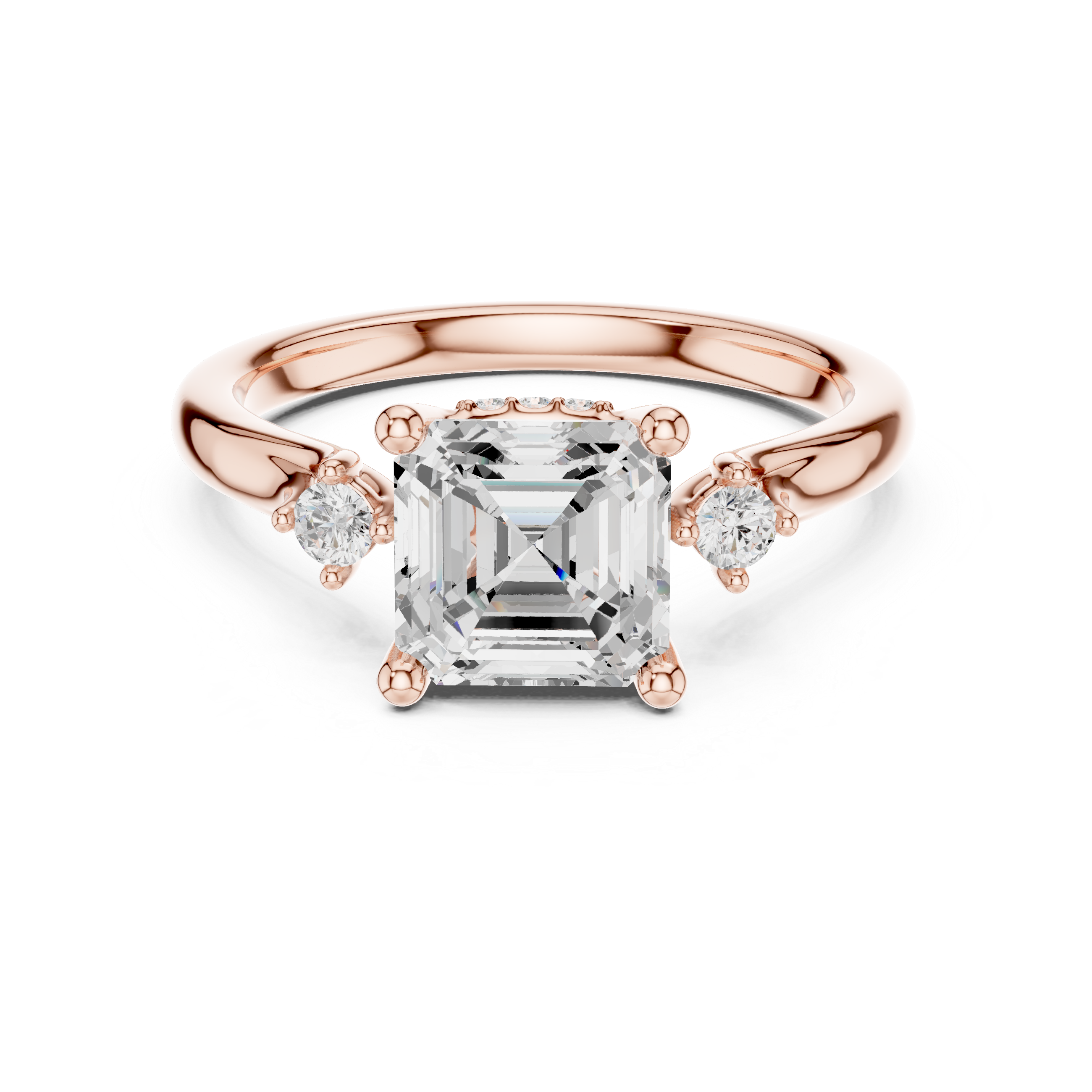 Asscher Cut Three Stone Engagement Ring with Hidden Pavé Gallery