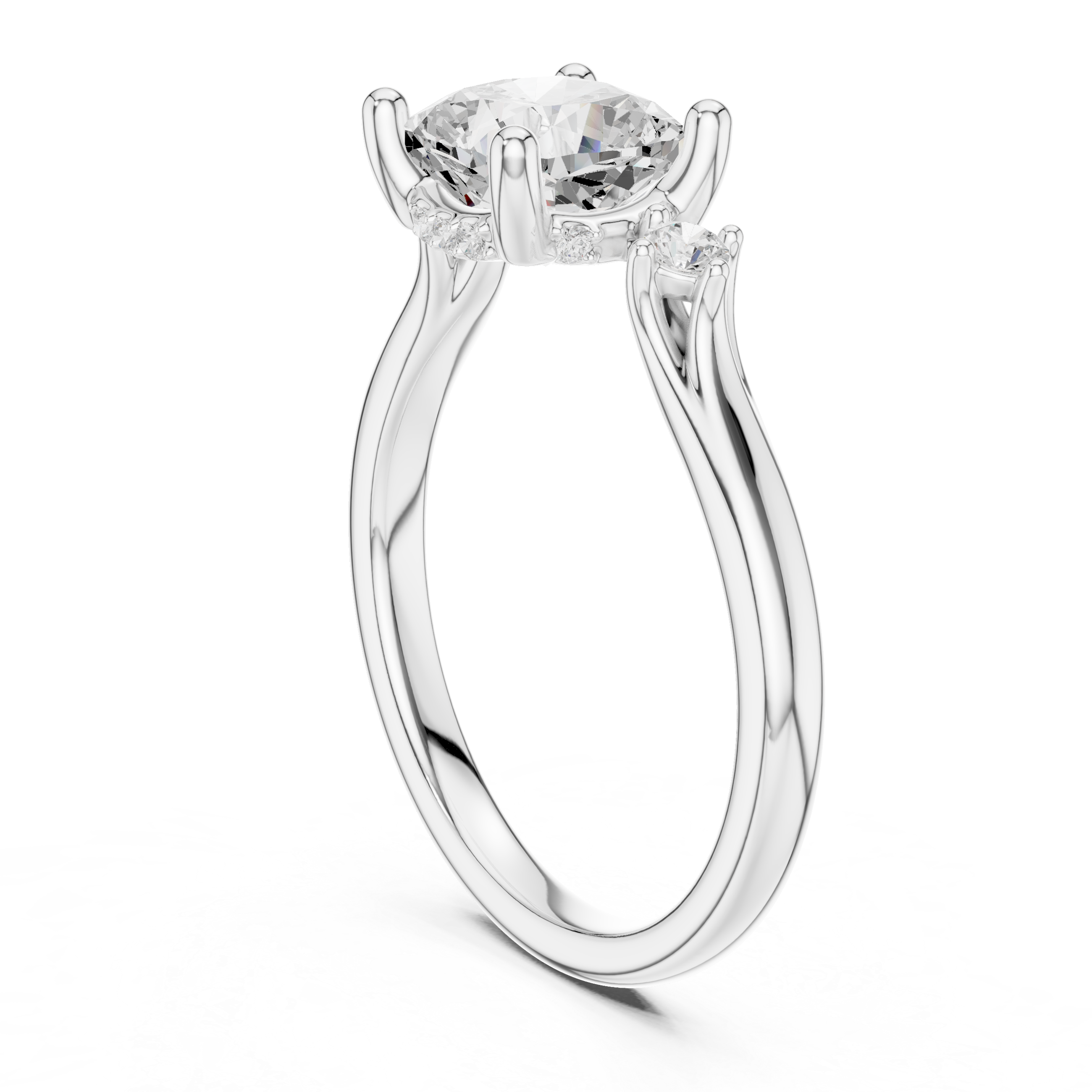 Cushion Cut Three Stone Engagement Ring with Hidden Pavé Detail