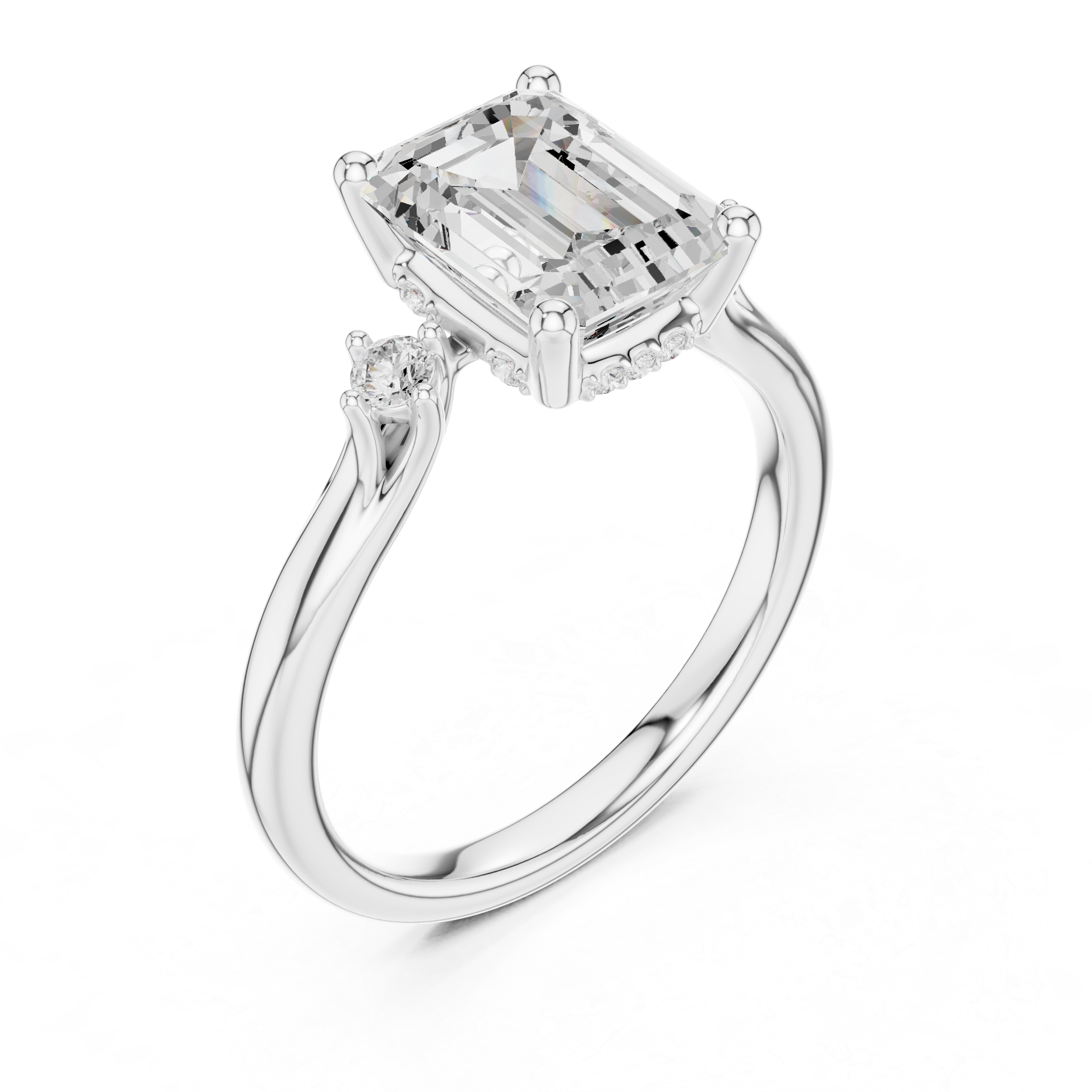 Emerald Cut Three Stone Engagement Ring with Hidden Pavé Gallery