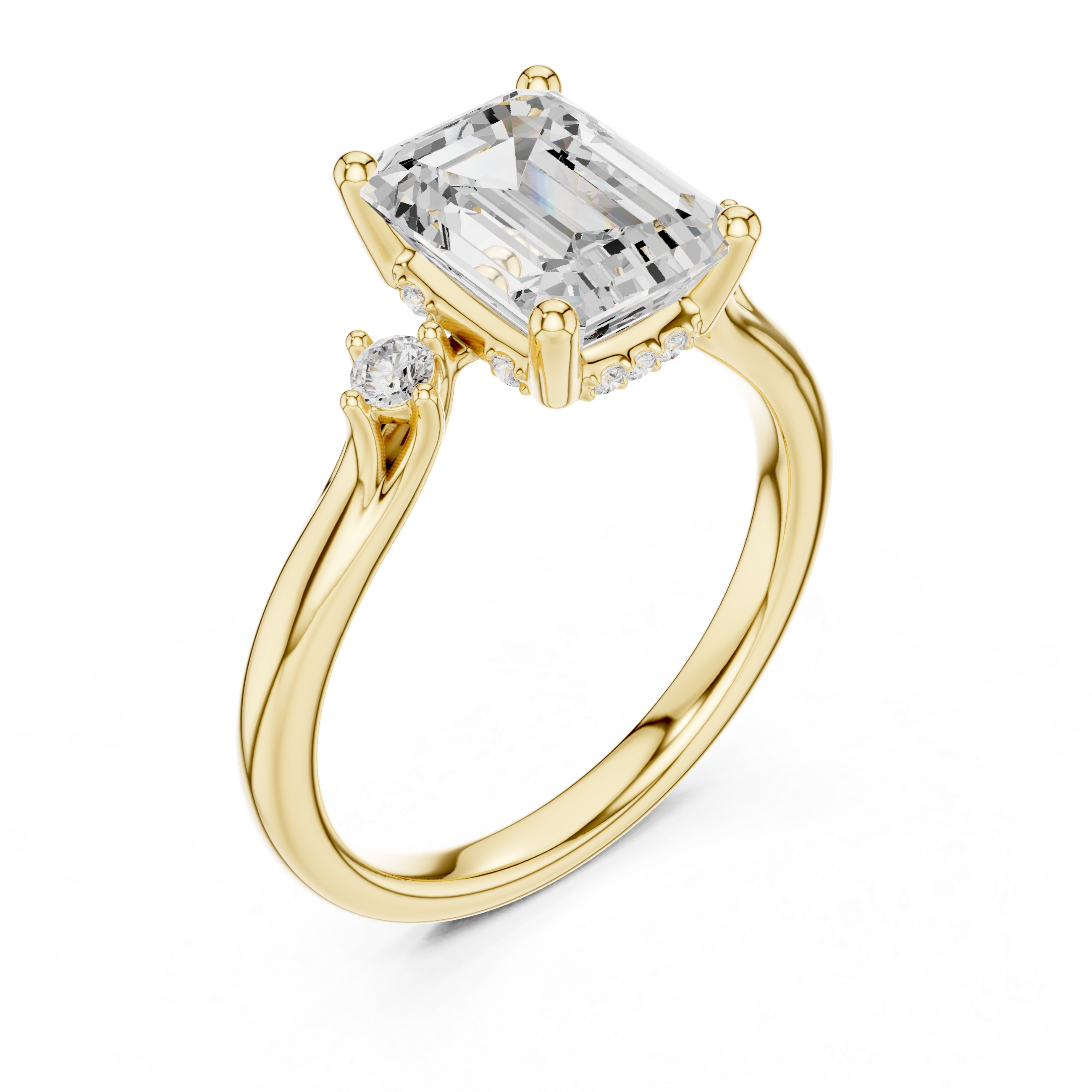 Emerald Cut Three Stone Engagement Ring with Hidden Pavé Gallery