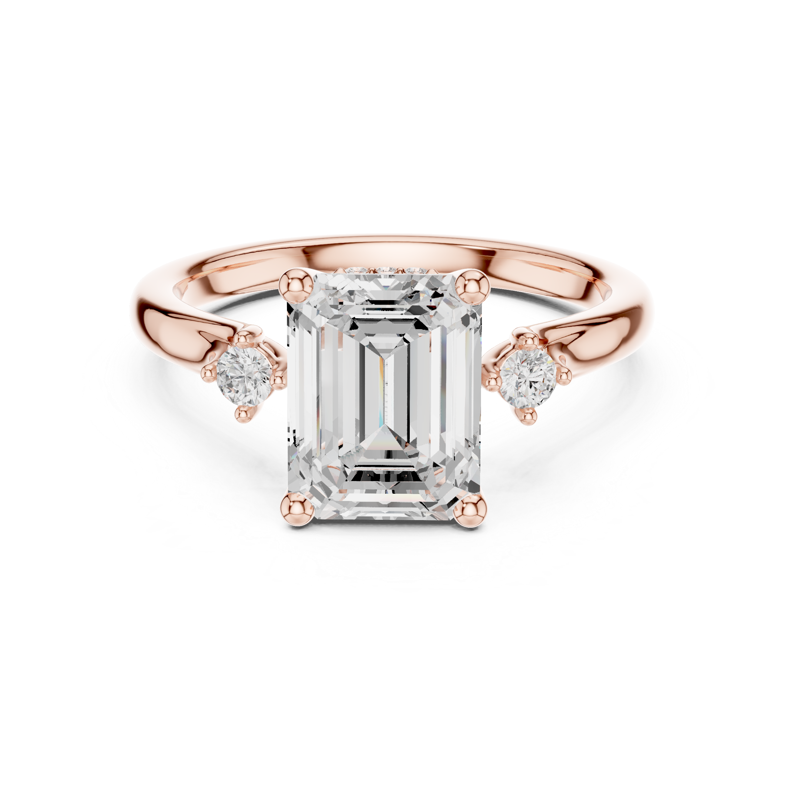 Emerald Cut Three Stone Engagement Ring with Hidden Pavé Gallery