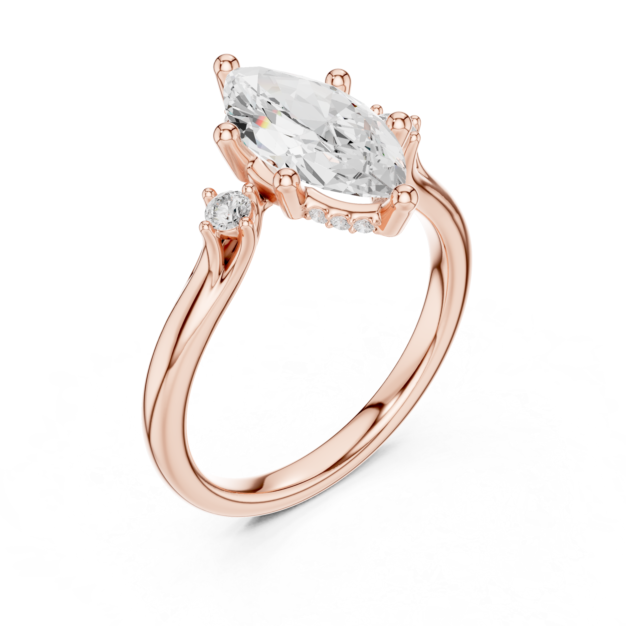 Marquise Cut Three Stone Engagement Ring with Hidden Pavé Gallery