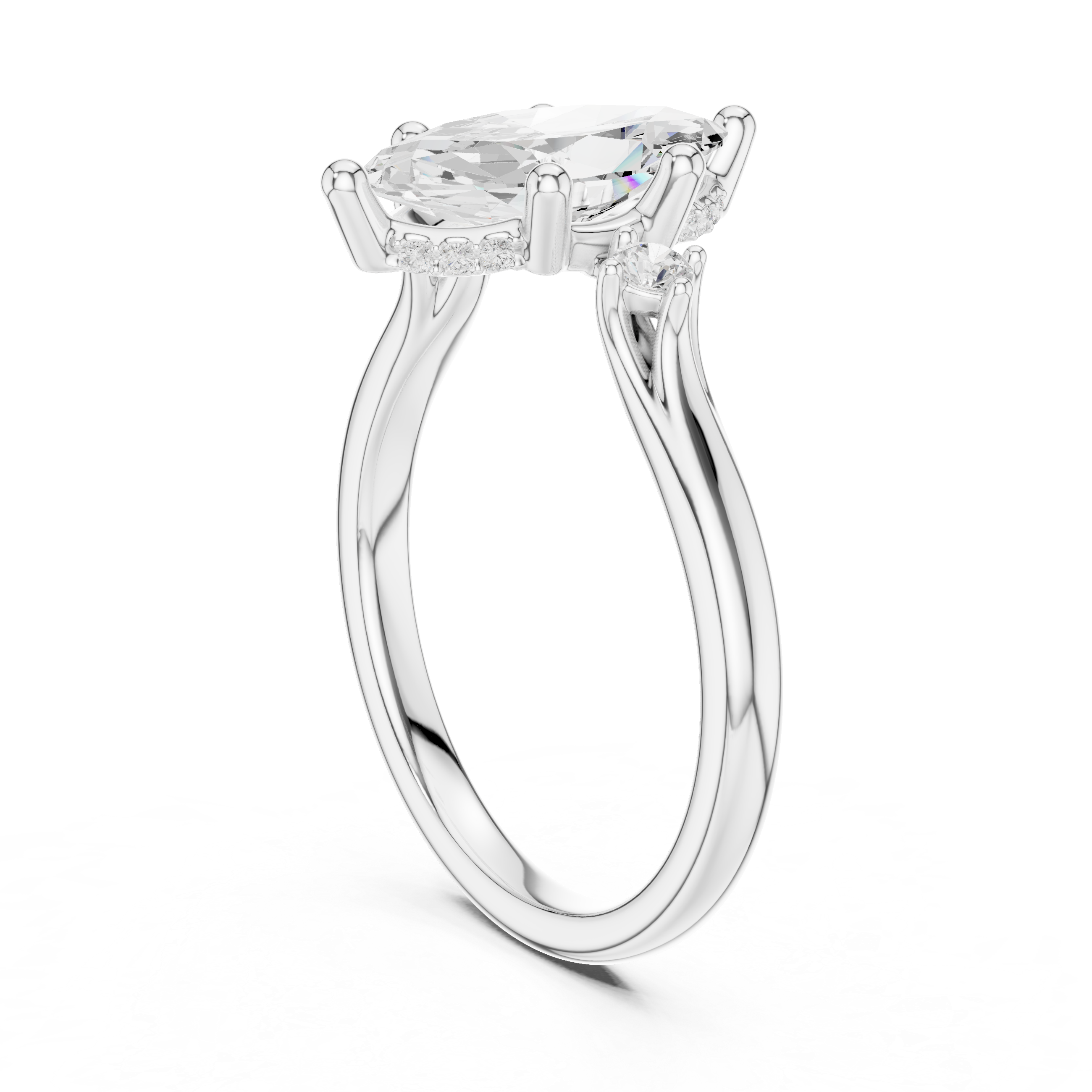 Marquise Cut Three Stone Engagement Ring with Hidden Pavé Gallery