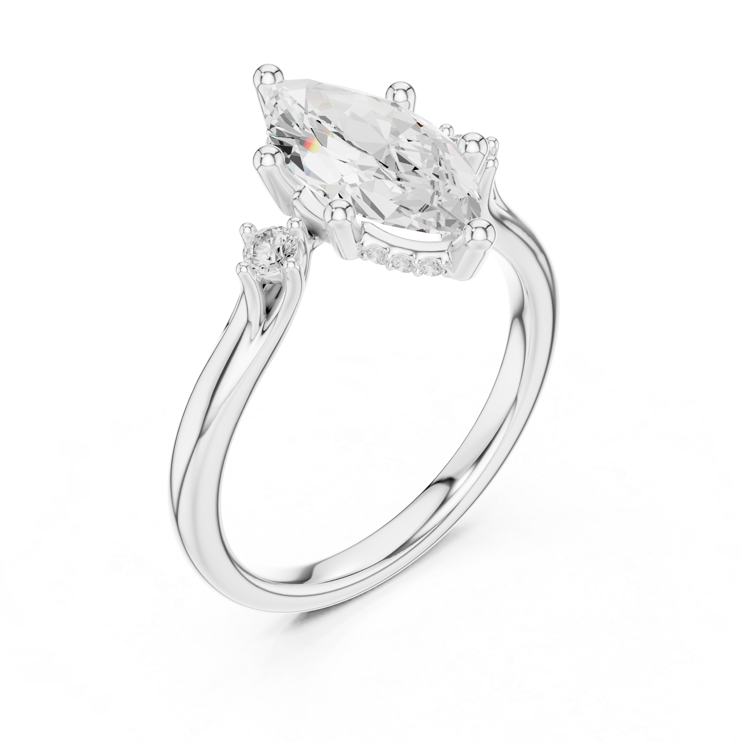 Marquise Cut Three Stone Engagement Ring with Hidden Pavé Gallery