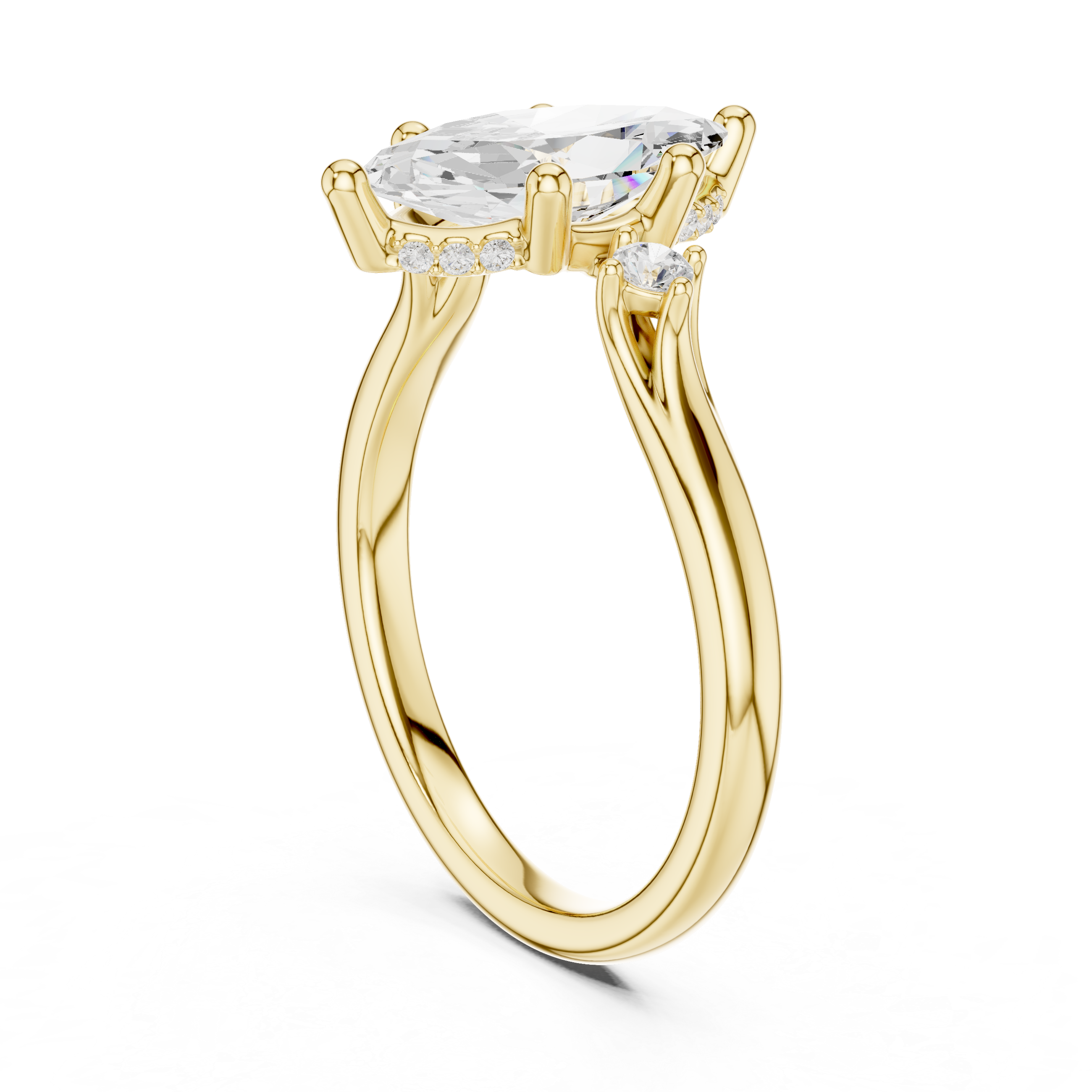Marquise Cut Three Stone Engagement Ring with Hidden Pavé Gallery