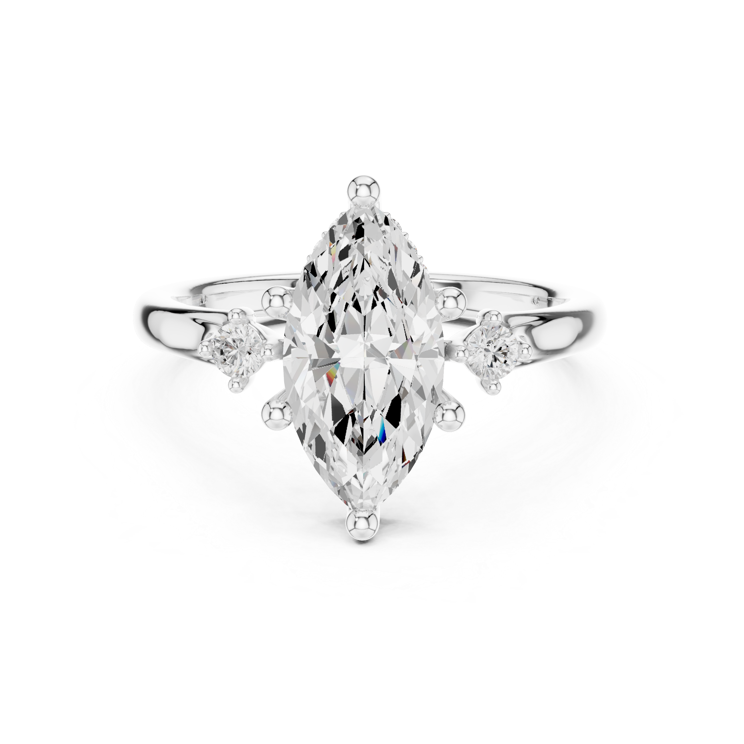 Marquise Cut Three Stone Engagement Ring with Hidden Pavé Gallery