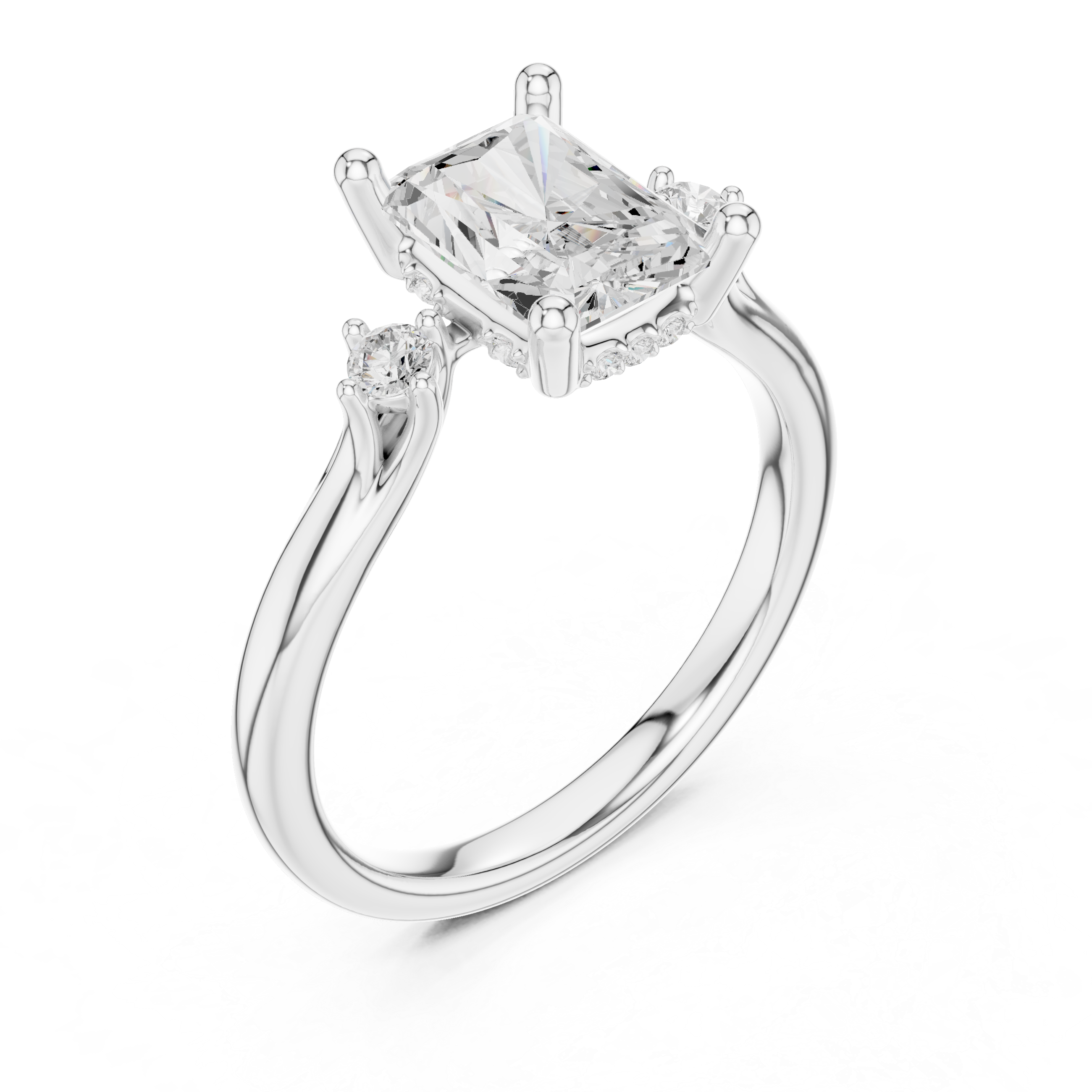 Radiant Cut Three Stone Engagement Ring with Hidden Pavé Gallery