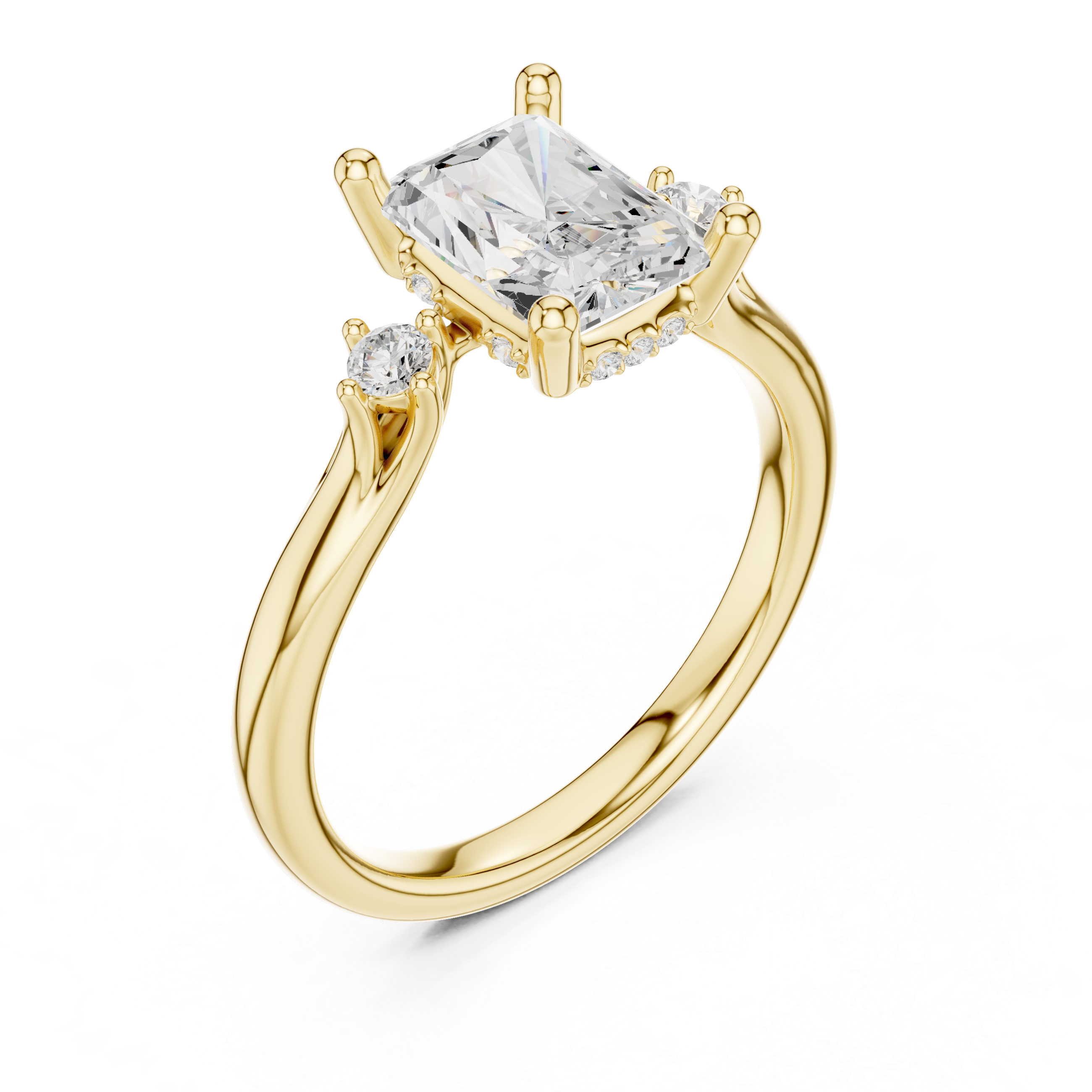 Radiant Cut Three Stone Engagement Ring with Hidden Pavé Gallery