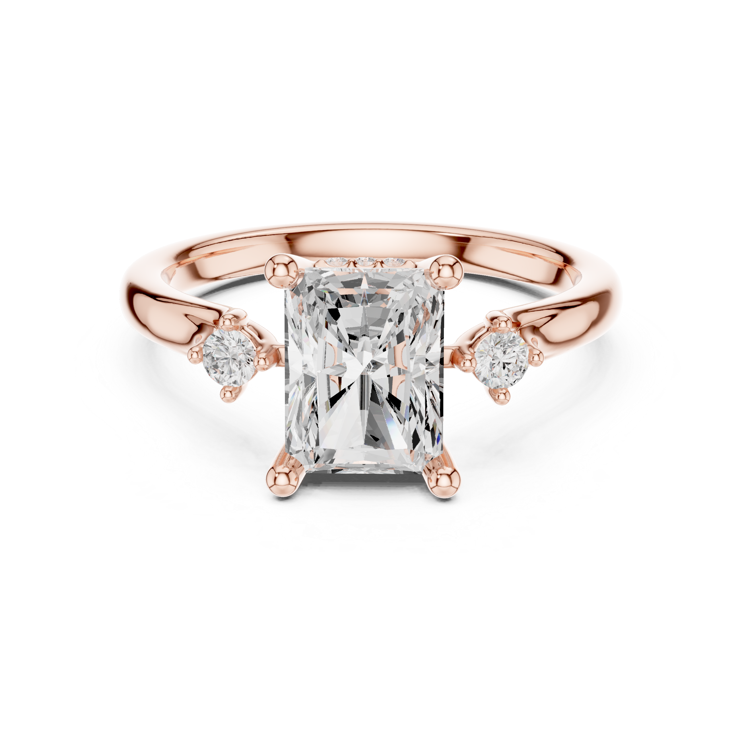 Radiant Cut Three Stone Engagement Ring with Hidden Pavé Gallery