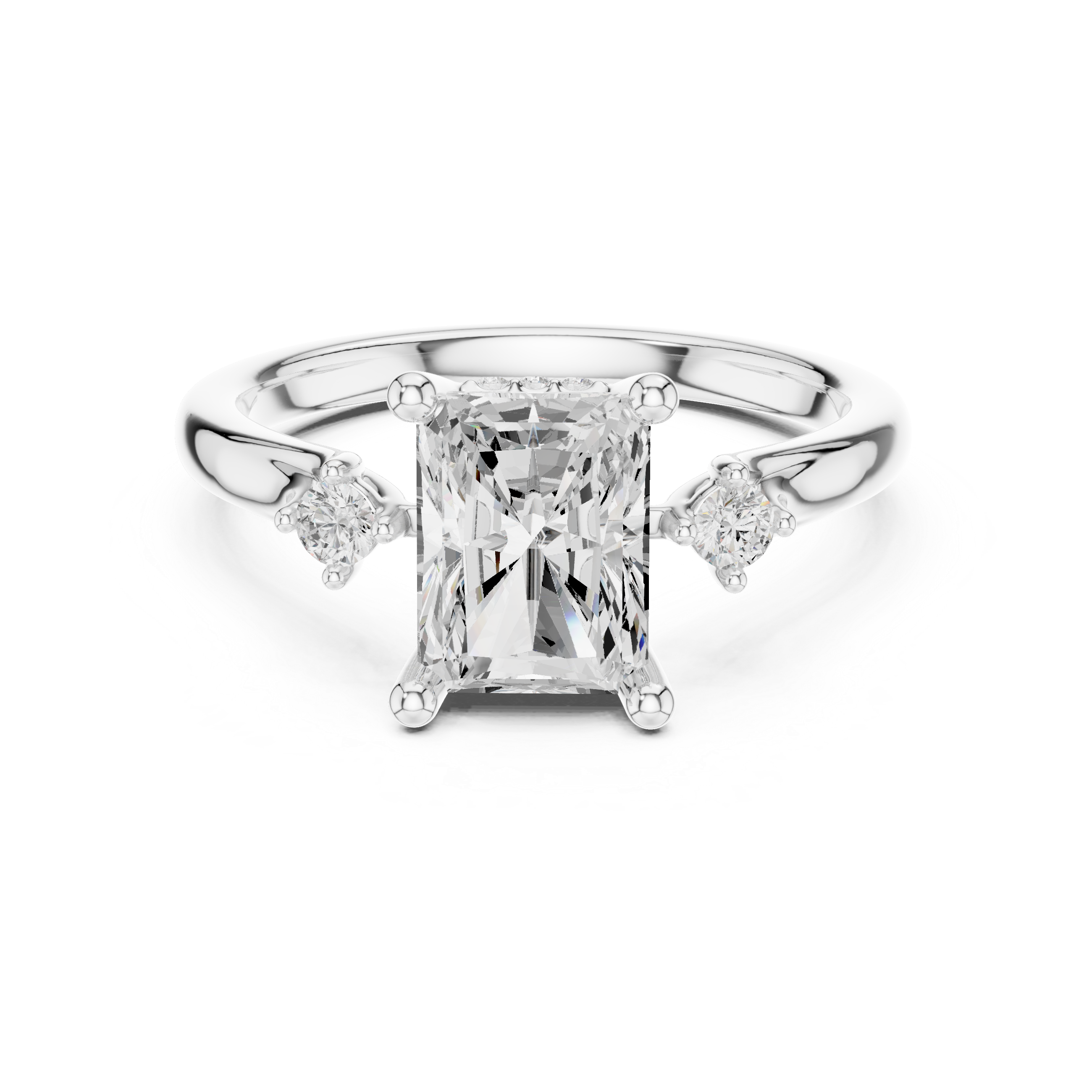 Radiant Cut Three Stone Engagement Ring with Hidden Pavé Gallery