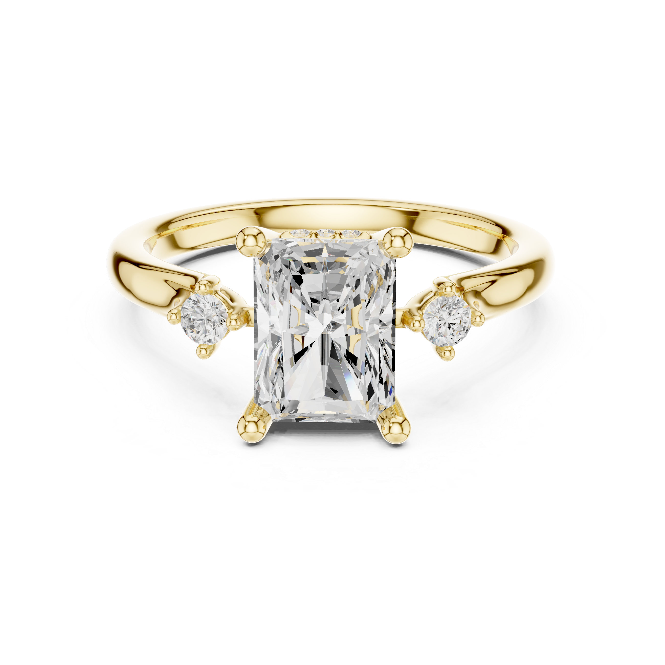Radiant Cut Three Stone Engagement Ring with Hidden Pavé Gallery