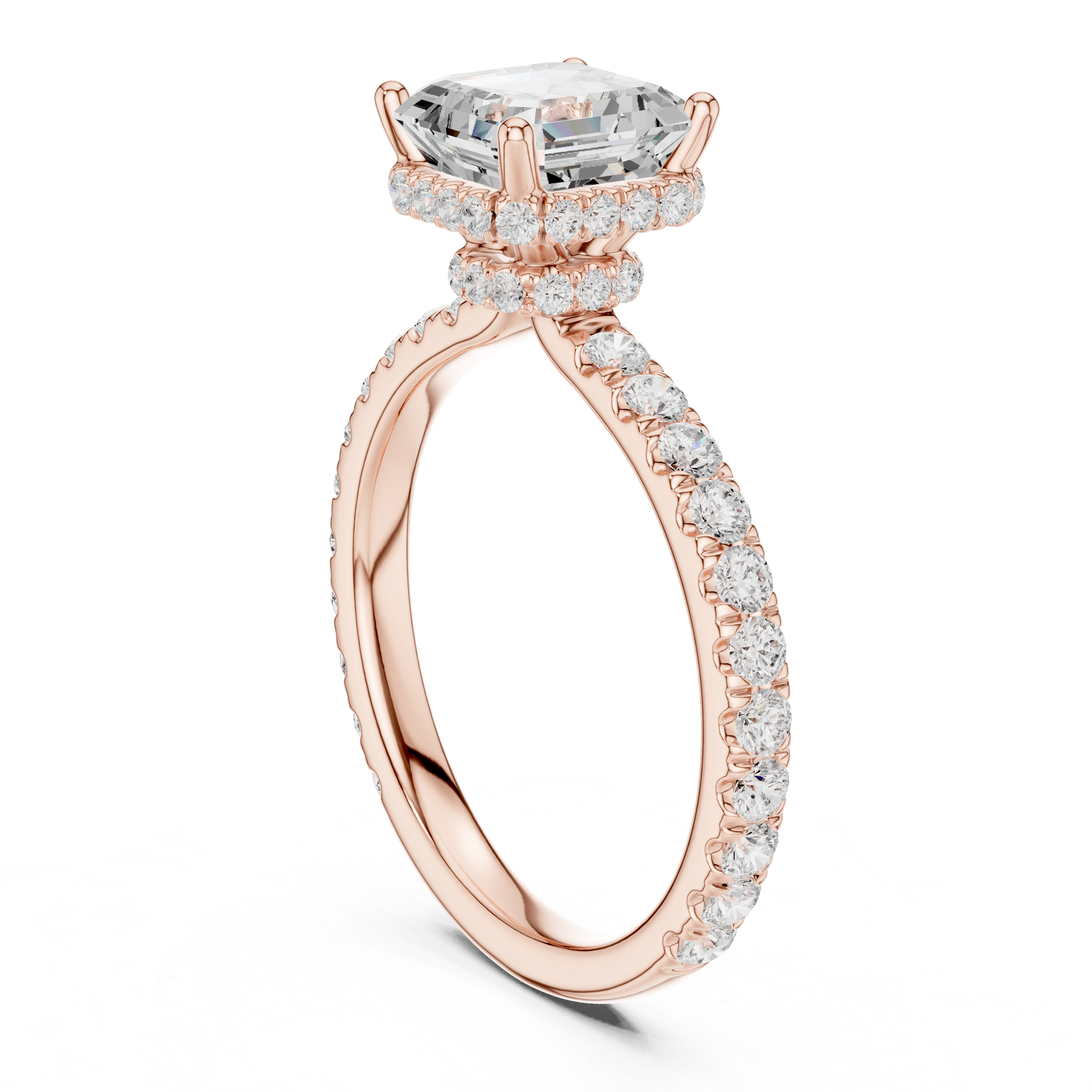 Asscher Cut Pavé Engagement Ring with Hidden Halo Gallery