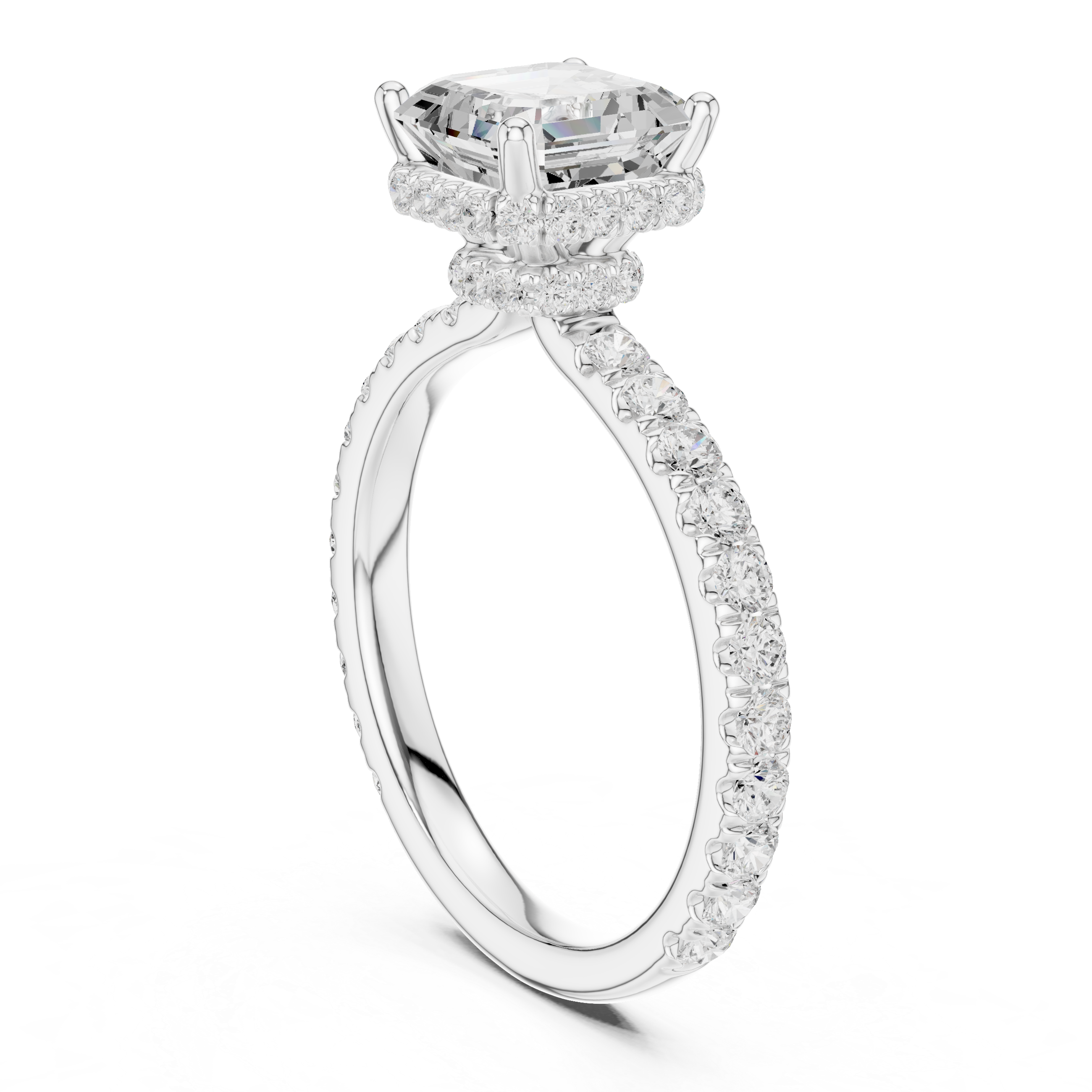 Asscher Cut Pavé Engagement Ring with Hidden Halo Gallery