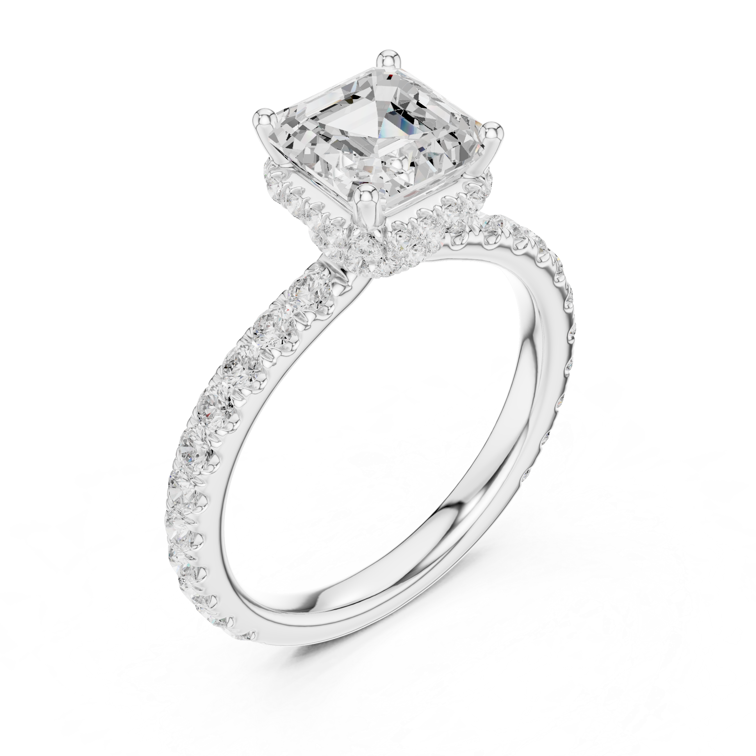 Asscher Cut Pavé Engagement Ring with Hidden Halo Gallery
