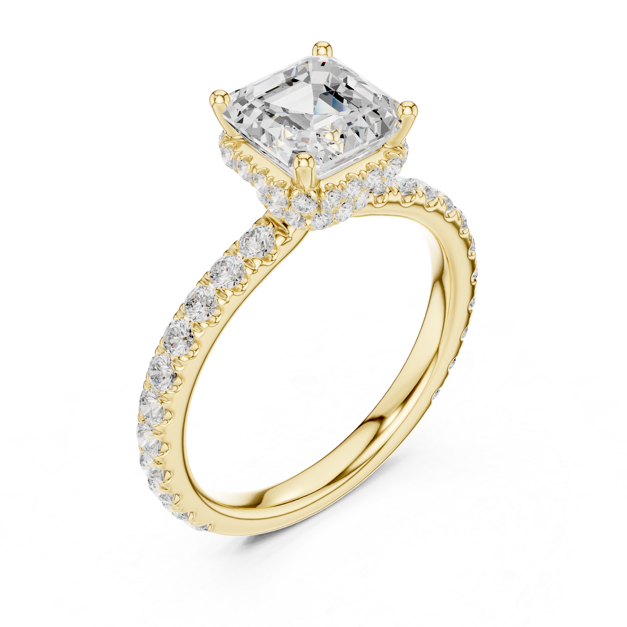 Asscher Cut Pavé Engagement Ring with Hidden Halo Gallery