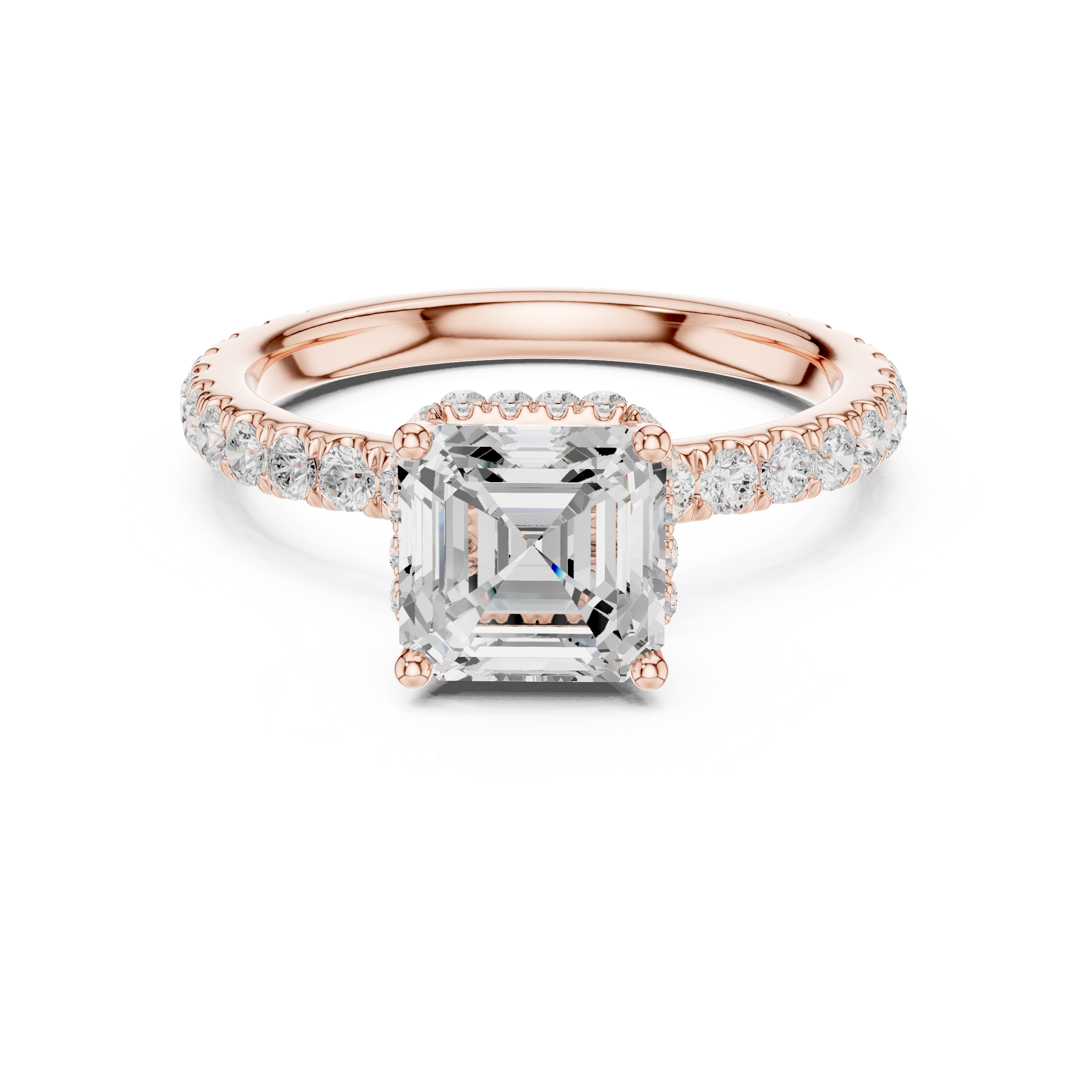 Asscher Cut Pavé Engagement Ring with Hidden Halo Gallery