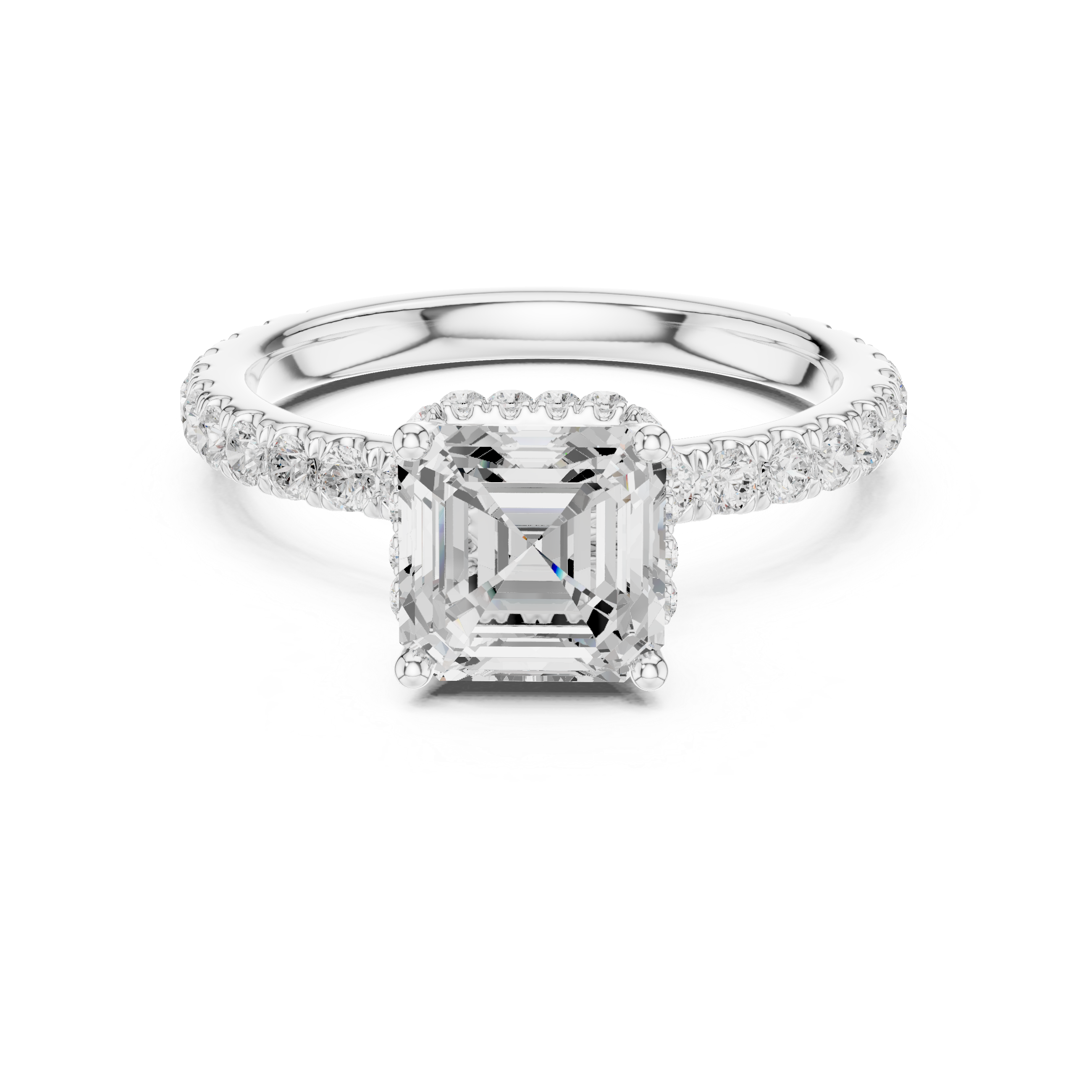 Asscher Cut Pavé Engagement Ring with Hidden Halo Gallery