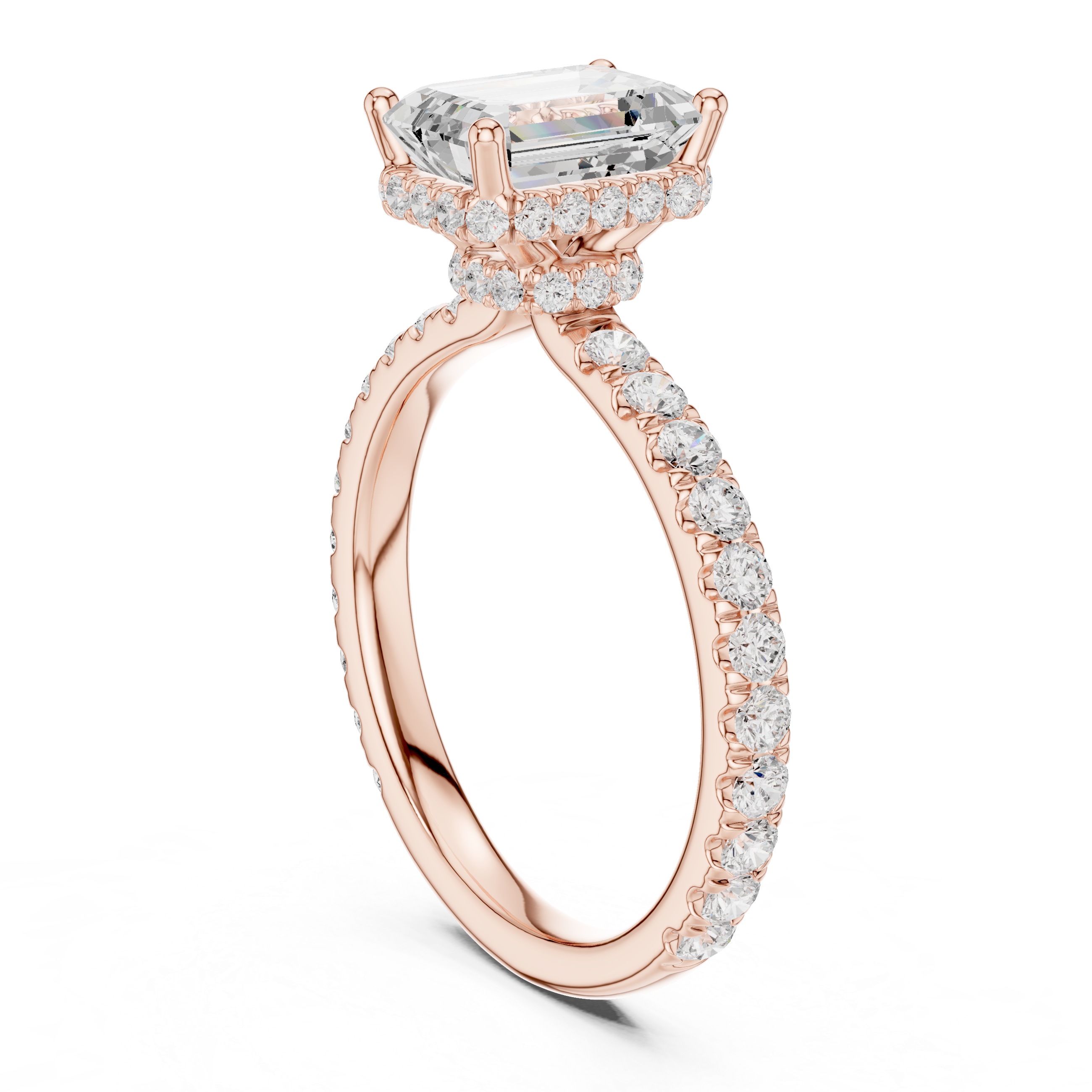 Emerald Cut Pavé Engagement Ring with Hidden Halo Gallery