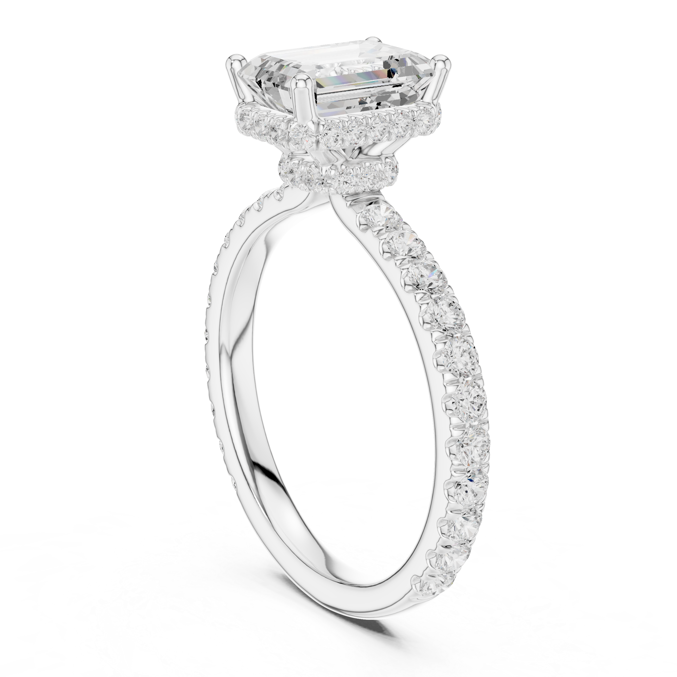 Emerald Cut Pavé Engagement Ring with Hidden Halo Gallery