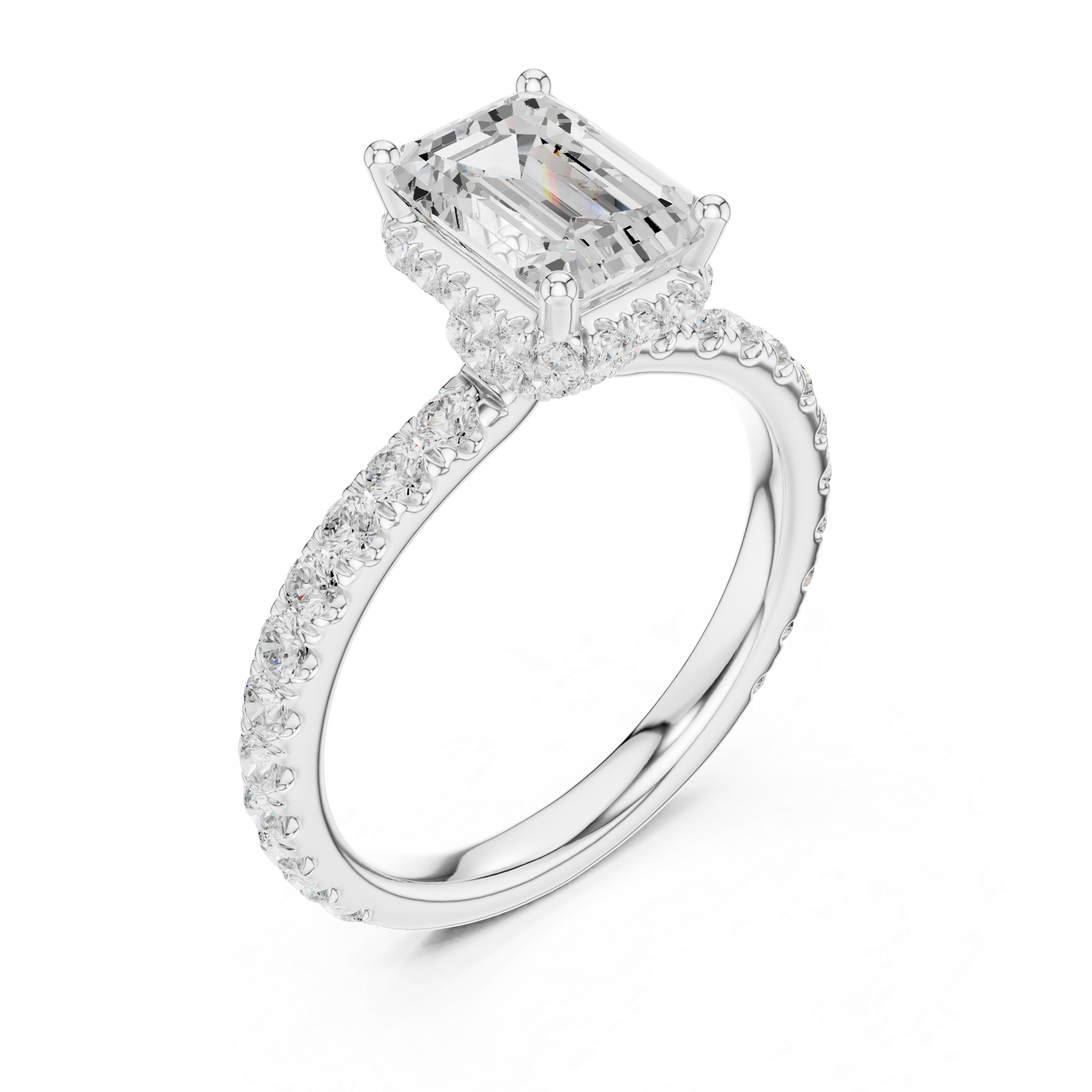 Emerald Cut Pavé Engagement Ring with Hidden Halo Gallery