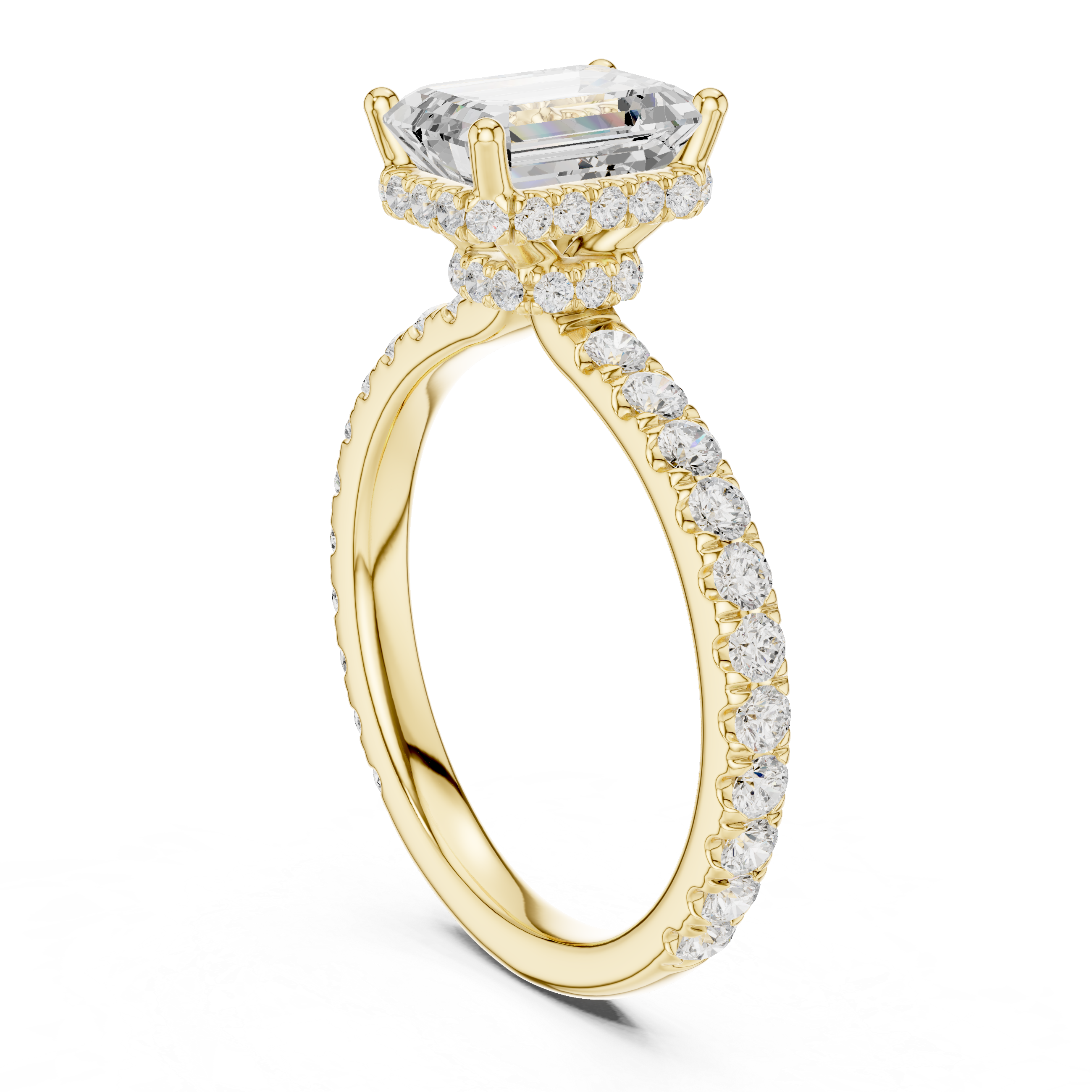 Emerald Cut Pavé Engagement Ring with Hidden Halo Gallery