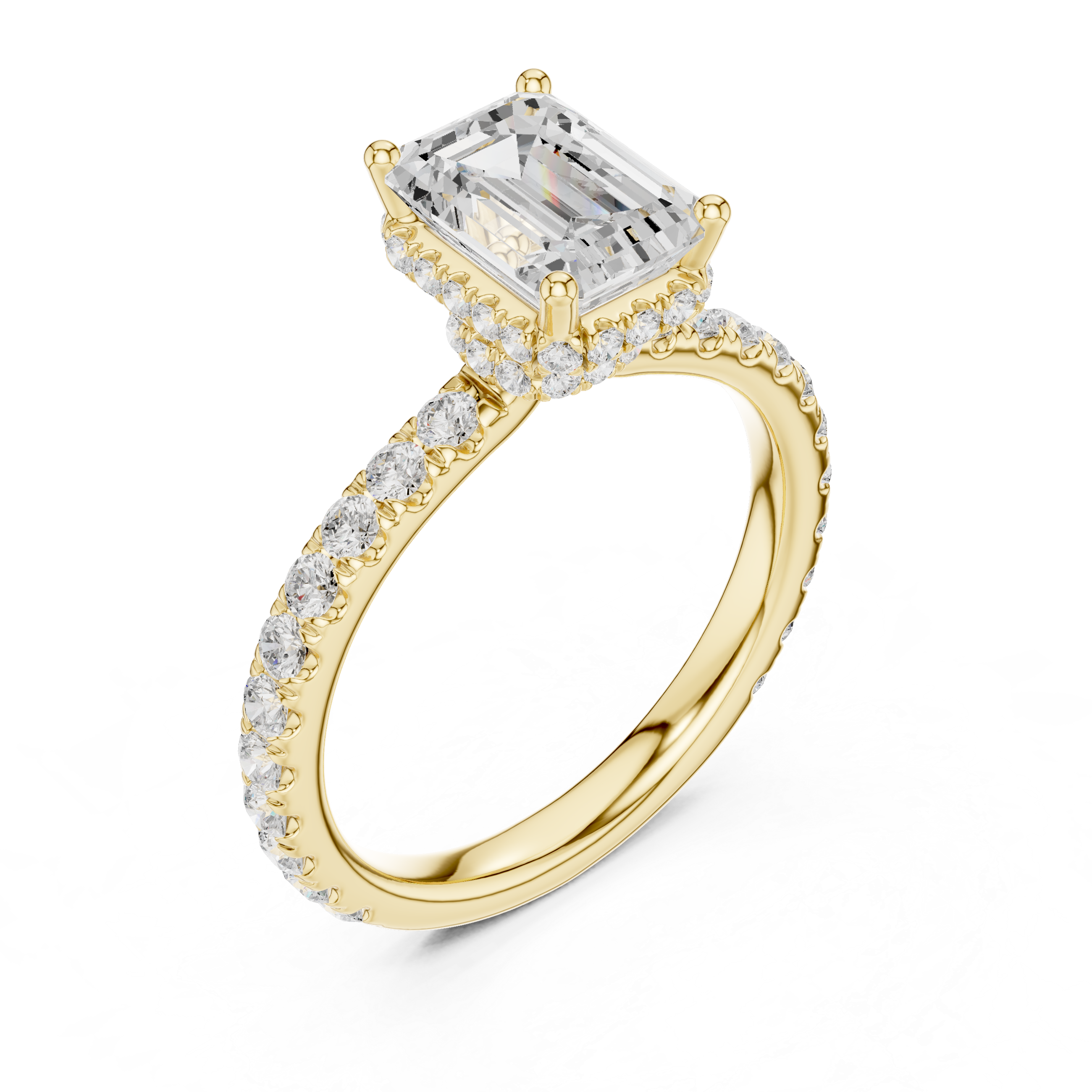 Emerald Cut Pavé Engagement Ring with Hidden Halo Gallery