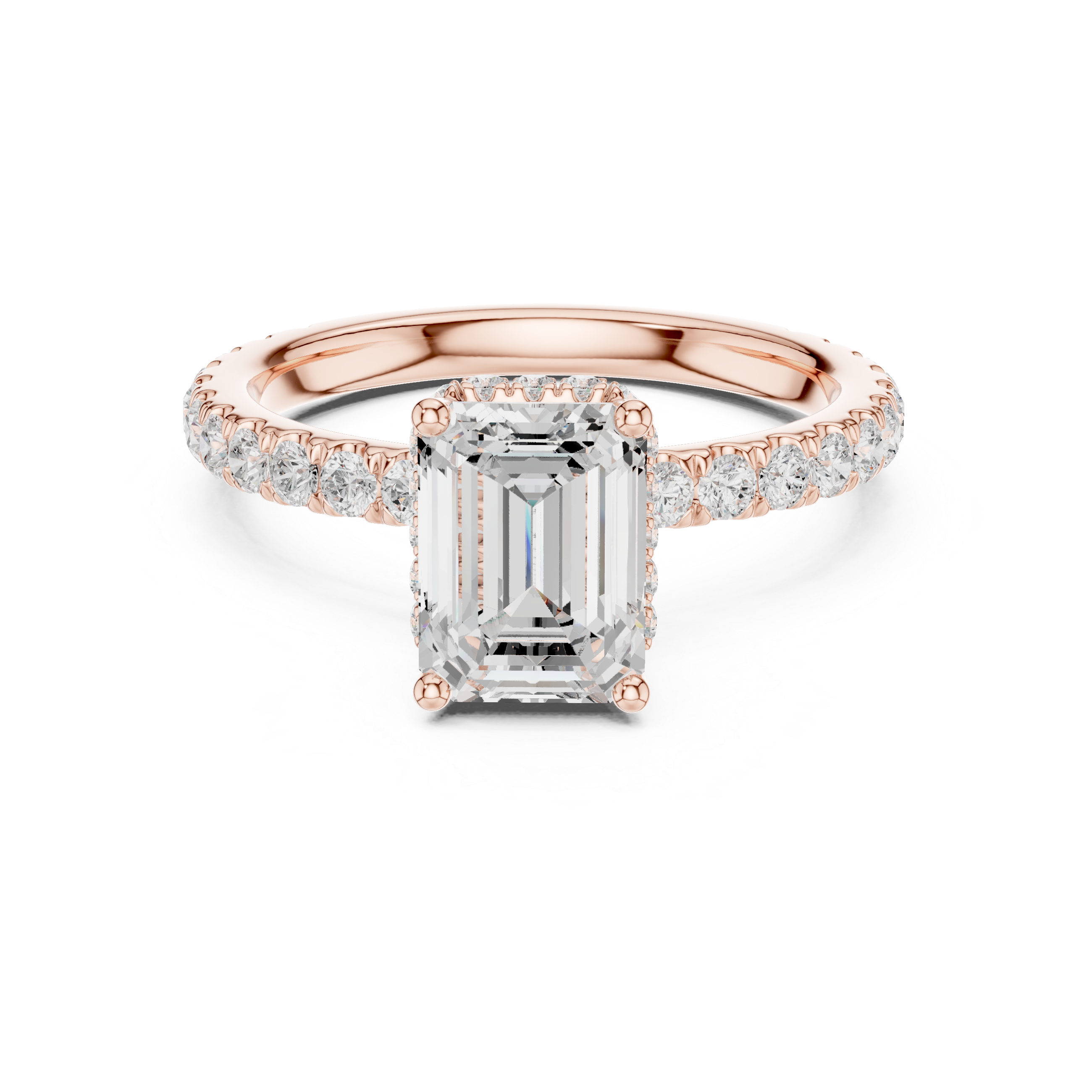Emerald Cut Pavé Engagement Ring with Hidden Halo Gallery