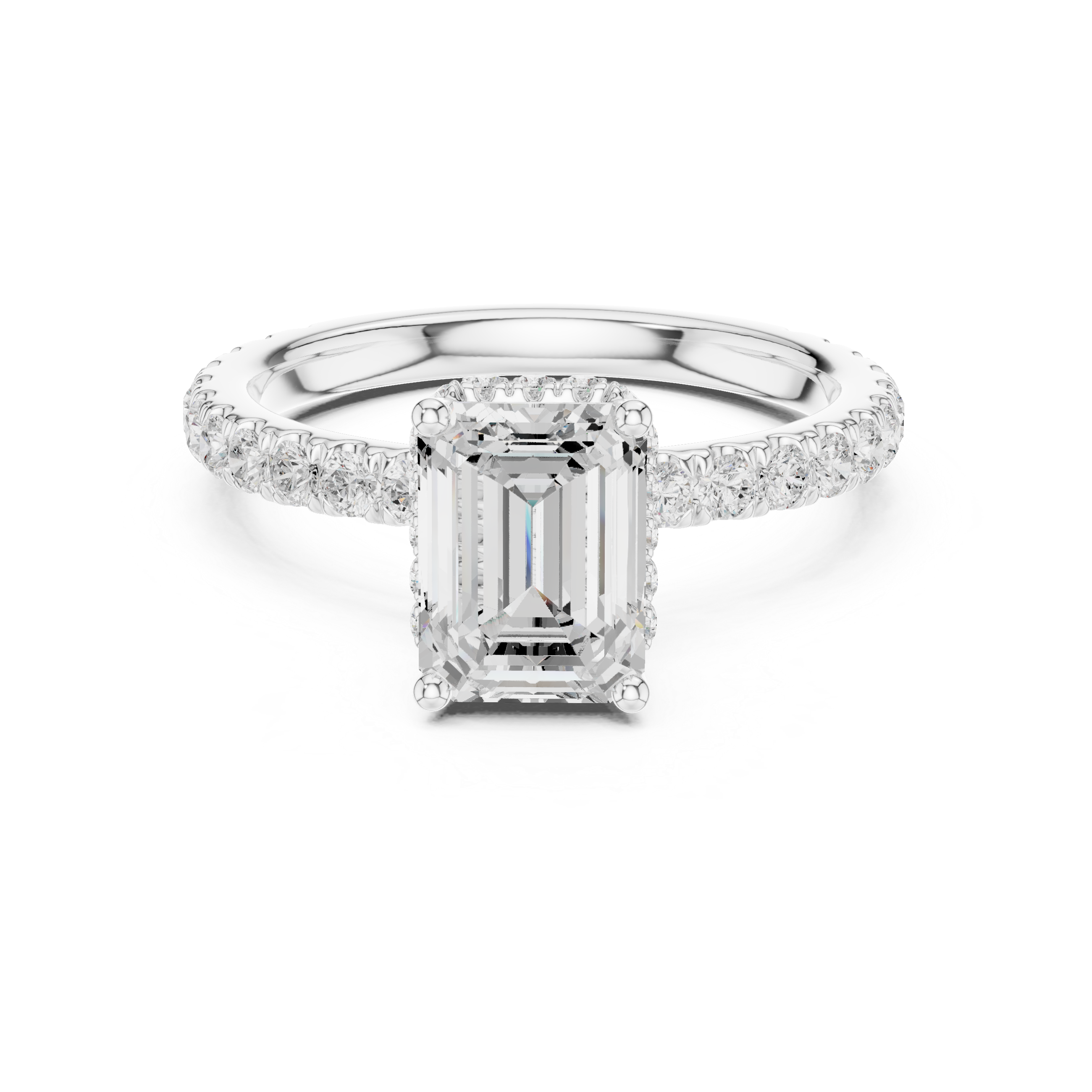 Emerald Cut Pavé Engagement Ring with Hidden Halo Gallery