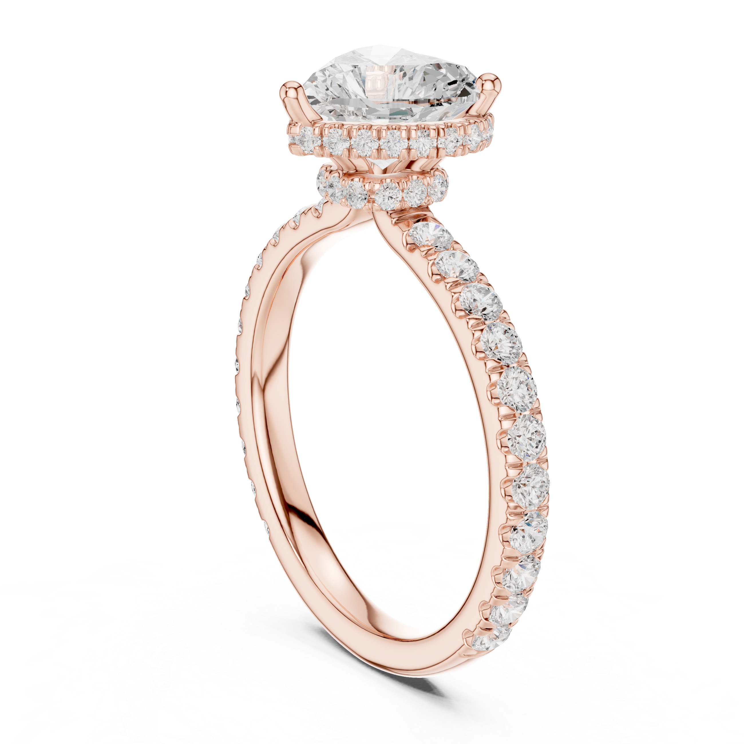 Heart Cut Pavé Engagement Ring with Hidden Halo and Diamond Band