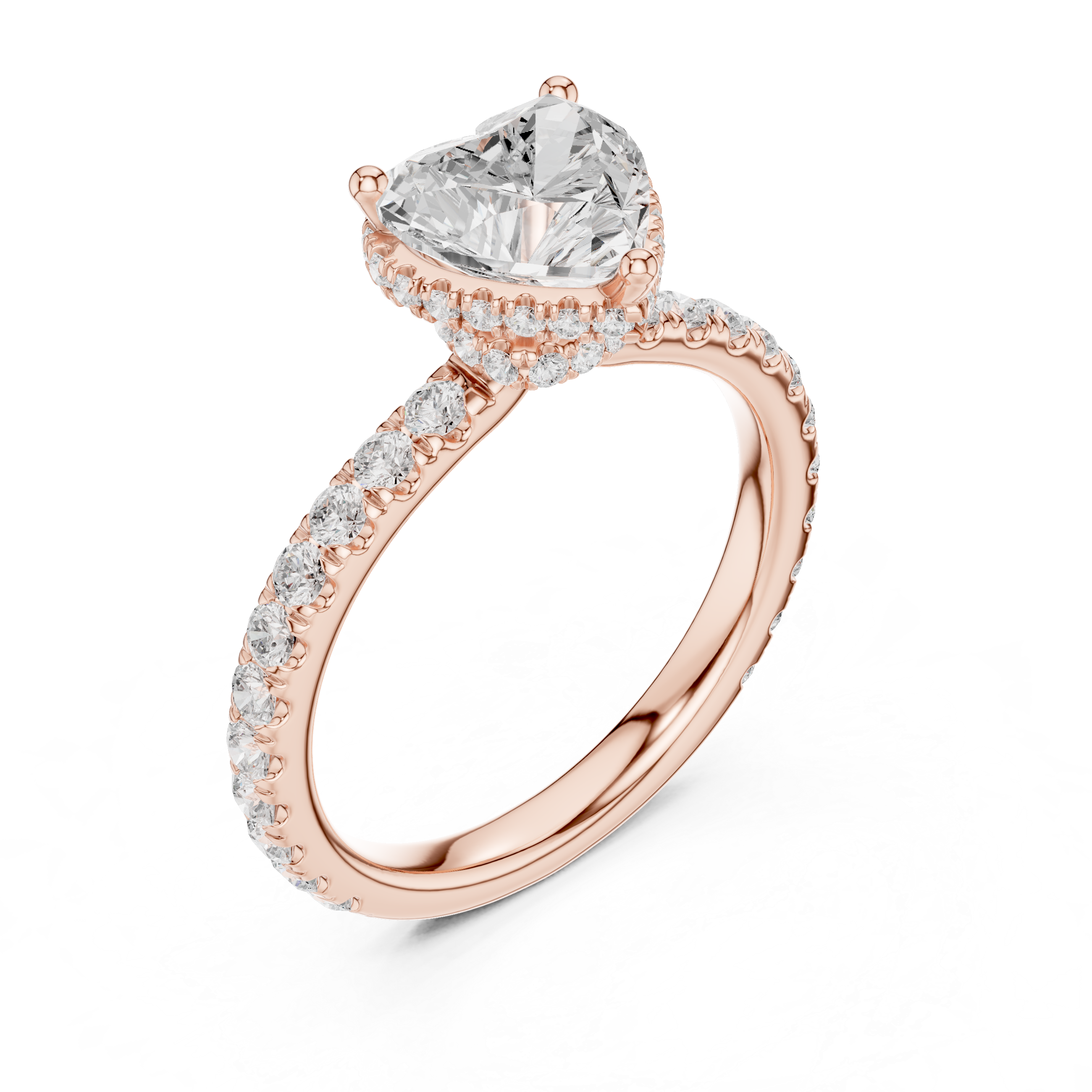 Heart Cut Pavé Engagement Ring with Hidden Halo and Diamond Band