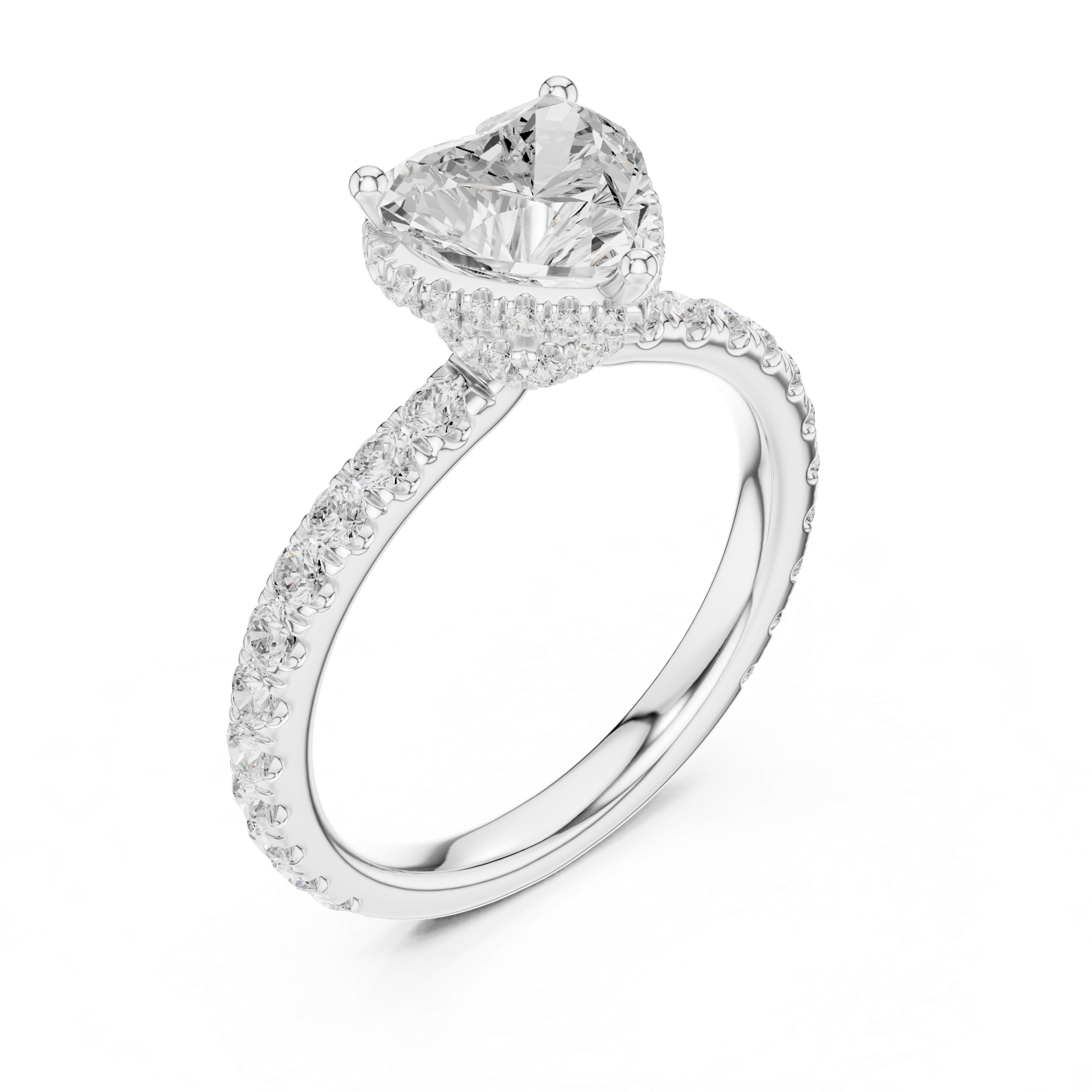 Heart Cut Pavé Engagement Ring with Hidden Halo and Diamond Band