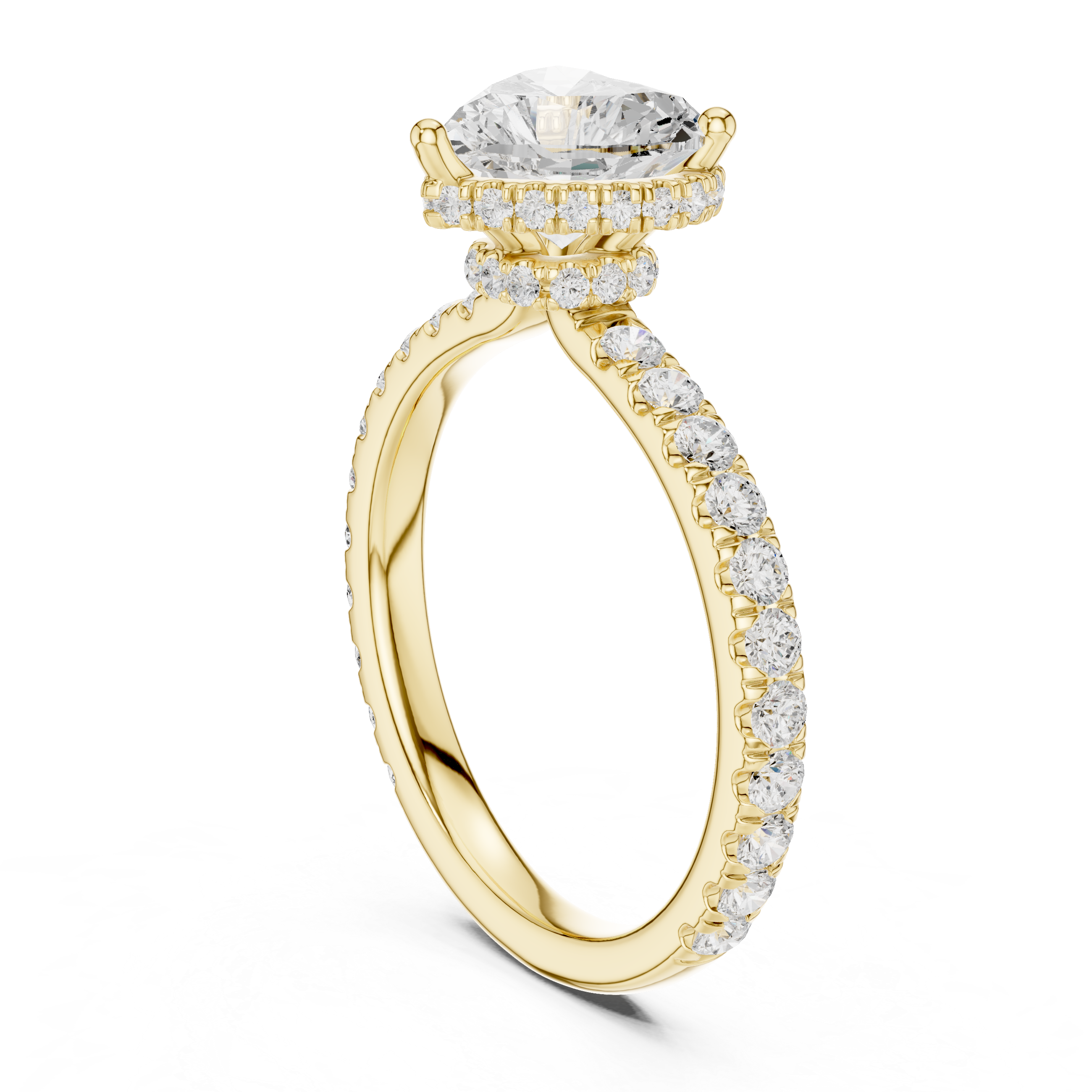 Heart Cut Pavé Engagement Ring with Hidden Halo and Diamond Band