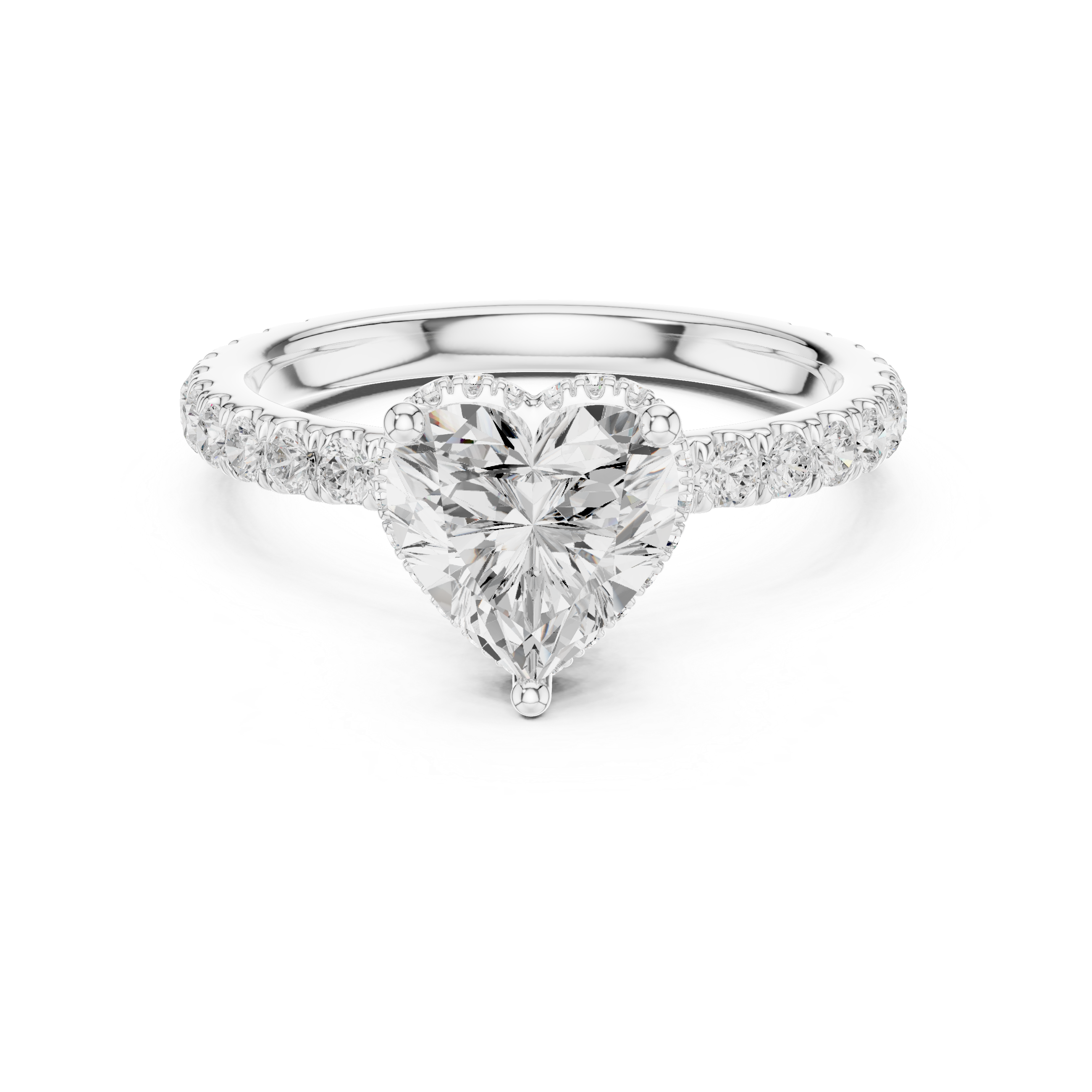 Heart Cut Pavé Engagement Ring with Hidden Halo and Diamond Band