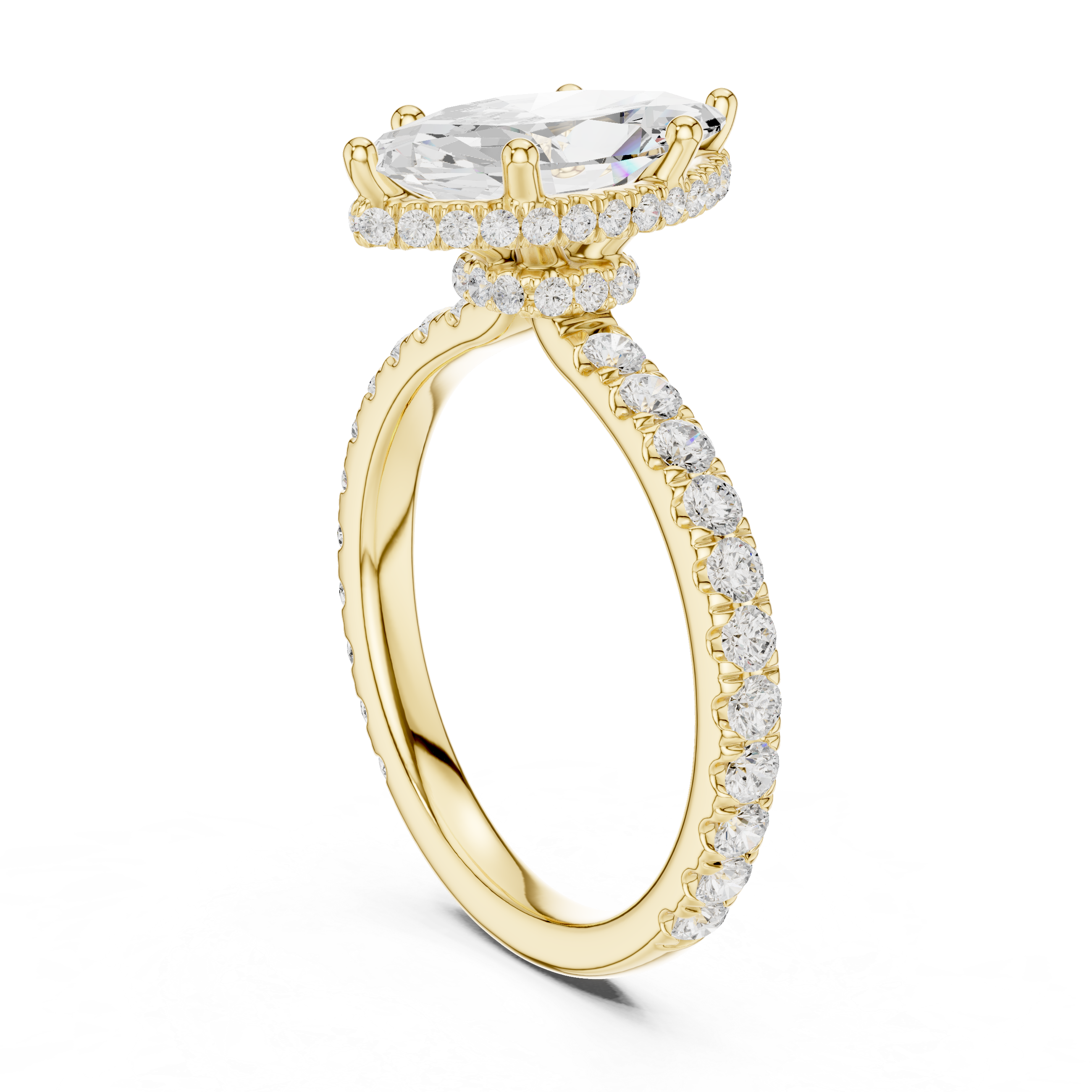 Marquise Cut Pavé Engagement Ring with Hidden Halo and Diamond Band