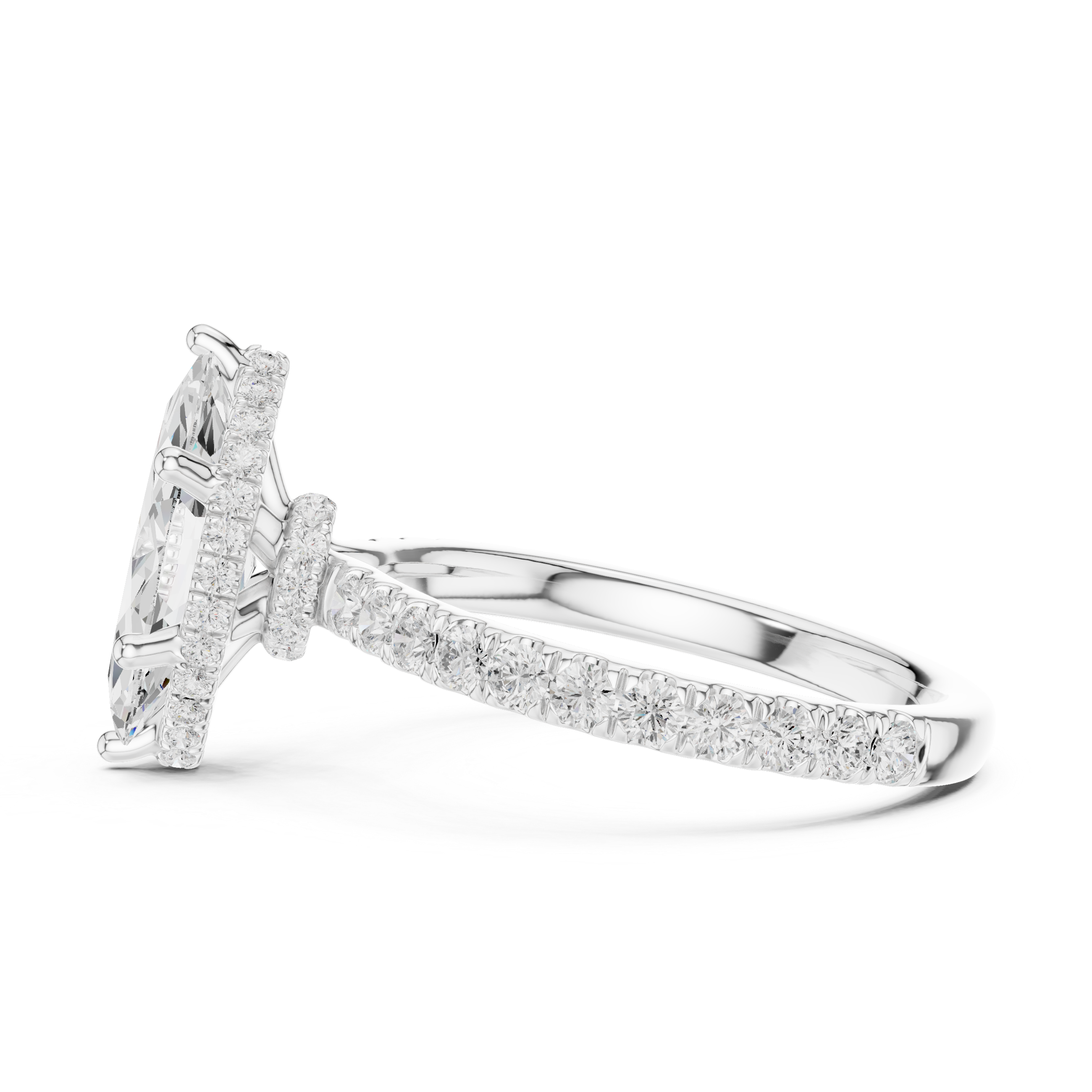 Marquise Cut Pavé Engagement Ring with Hidden Halo and Diamond Band