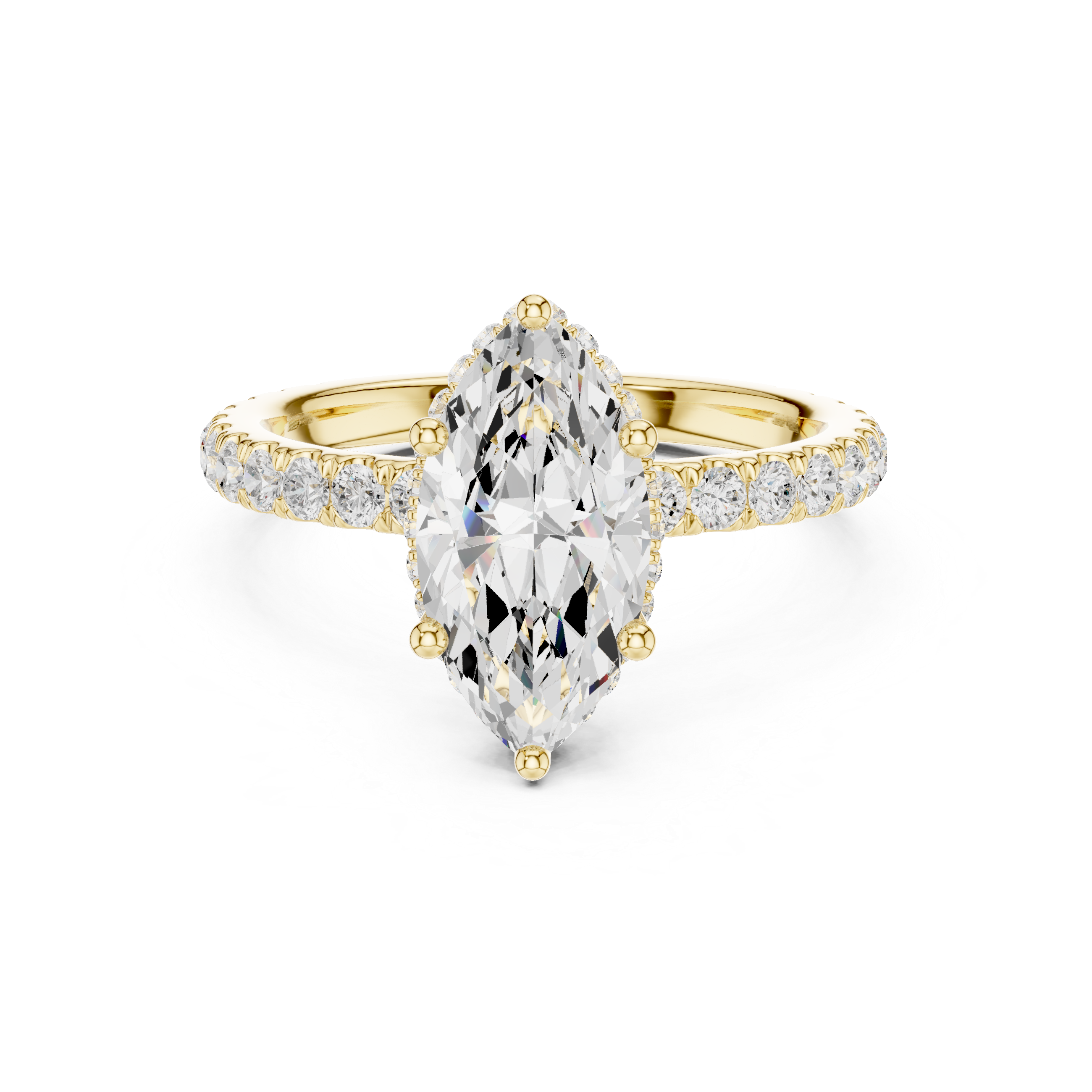 Marquise Cut Pavé Engagement Ring with Hidden Halo and Diamond Band