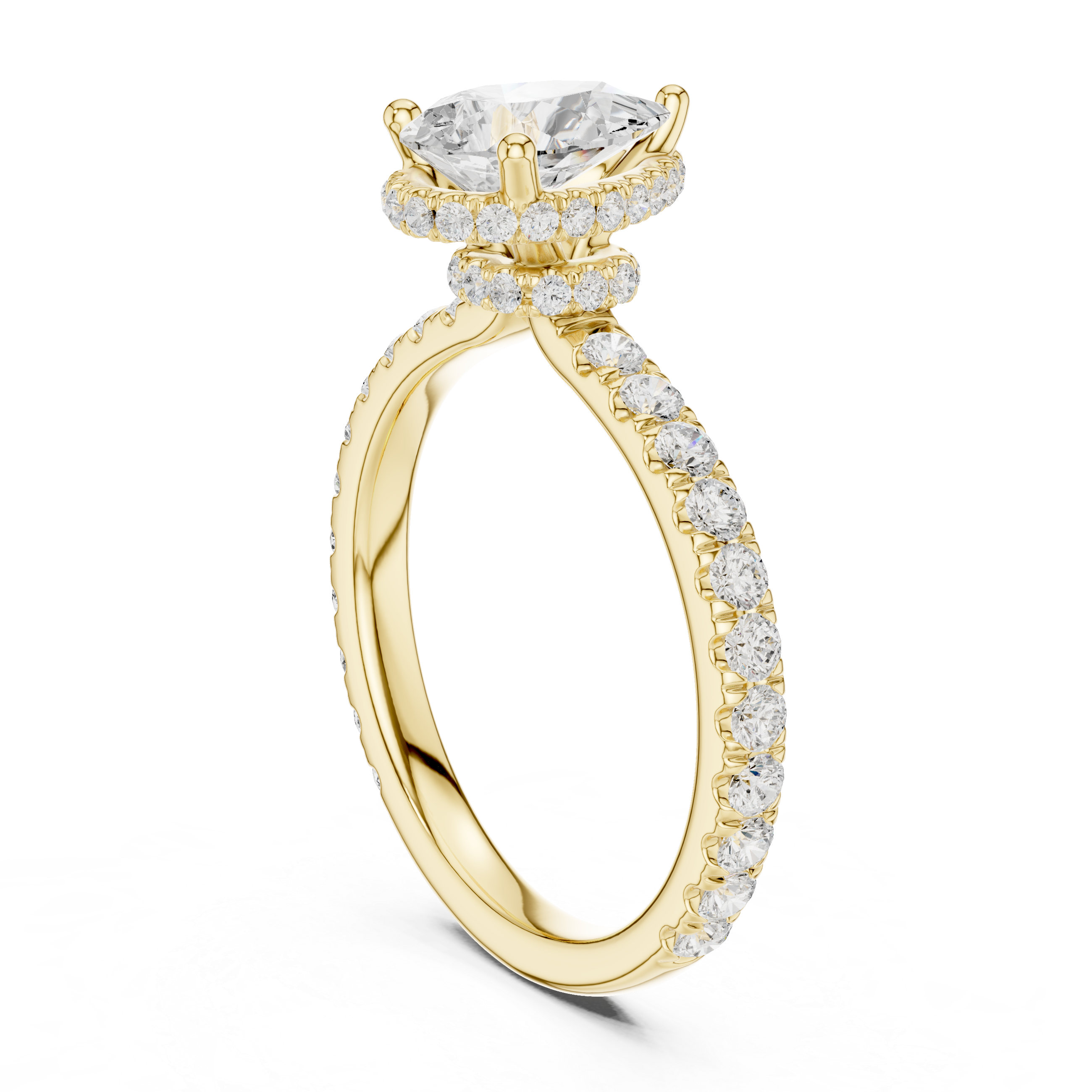 Pear Cut Pavé Engagement Ring with Hidden Halo and Diamond Band