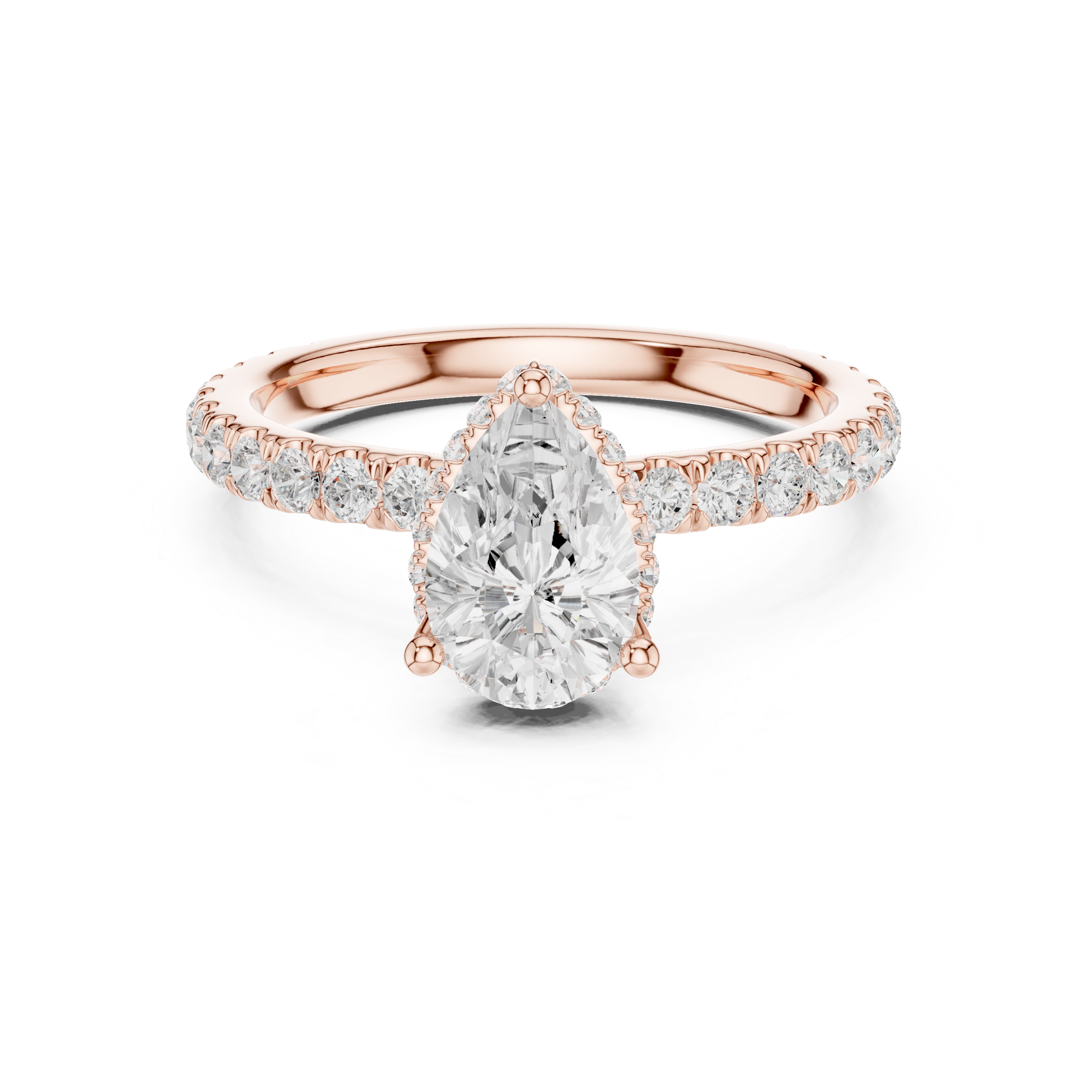 Pear Cut Pavé Engagement Ring with Hidden Halo and Diamond Band