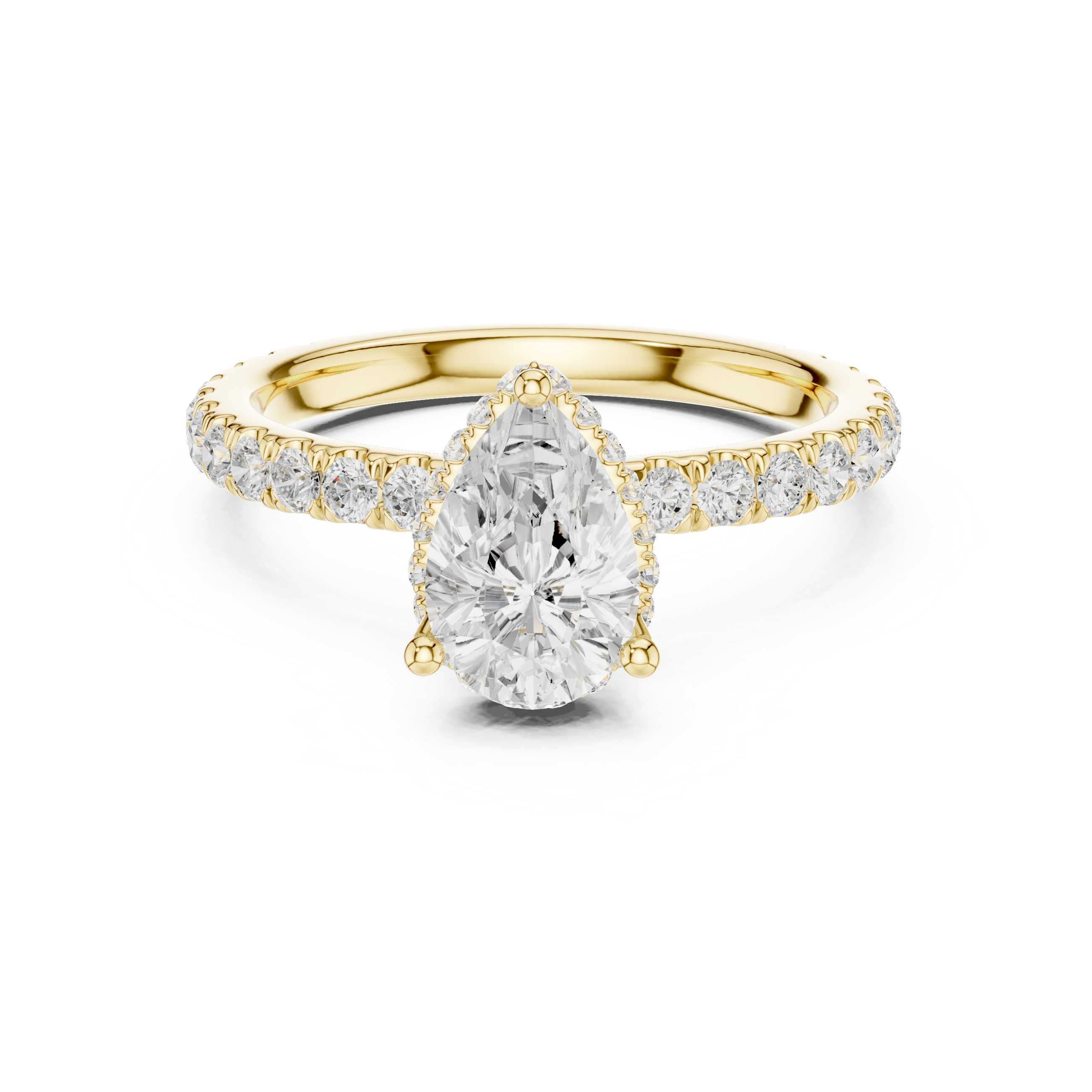 Pear Cut Pavé Engagement Ring with Hidden Halo and Diamond Band