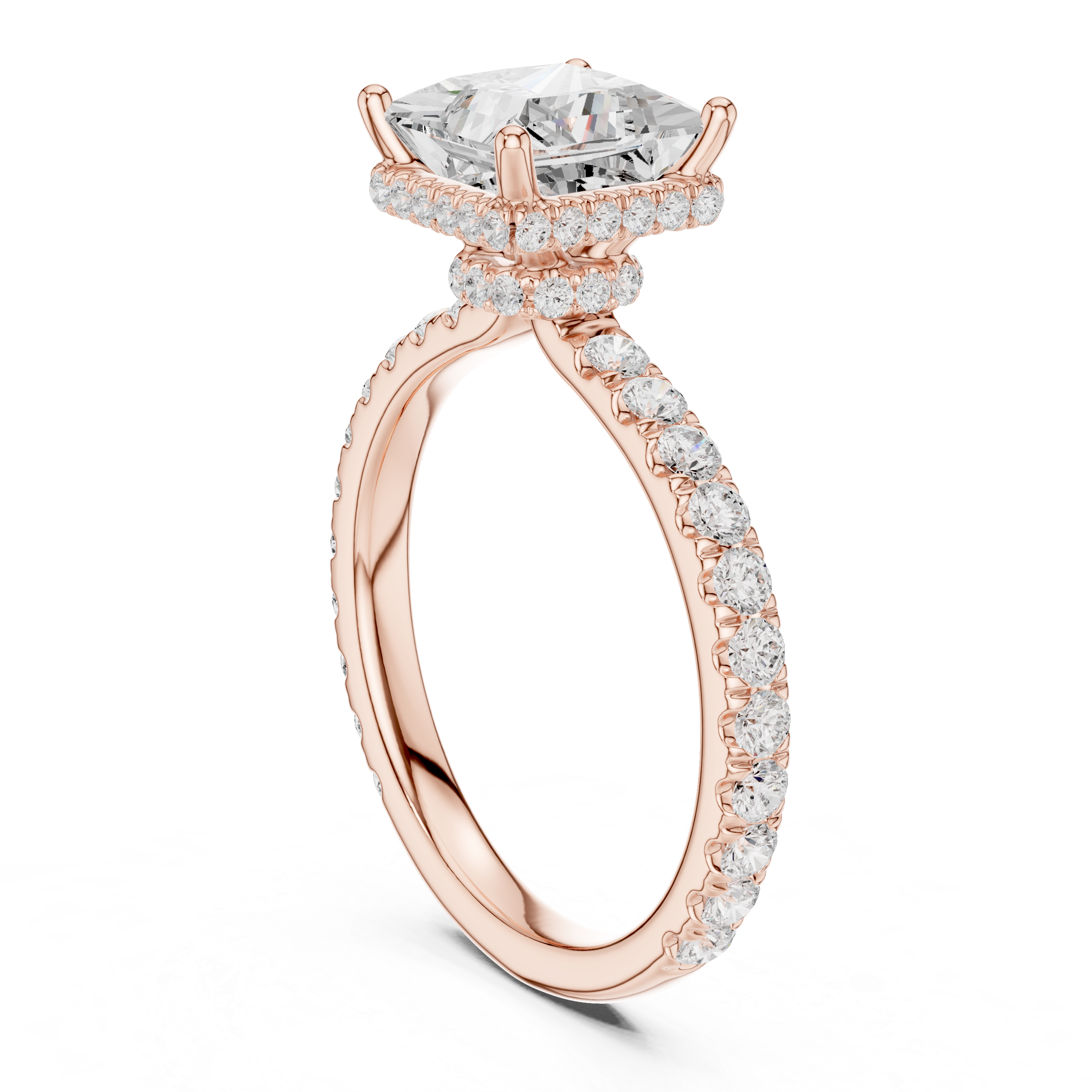 Princess Cut Pavé Engagement Ring with Hidden Halo and Diamond Band
