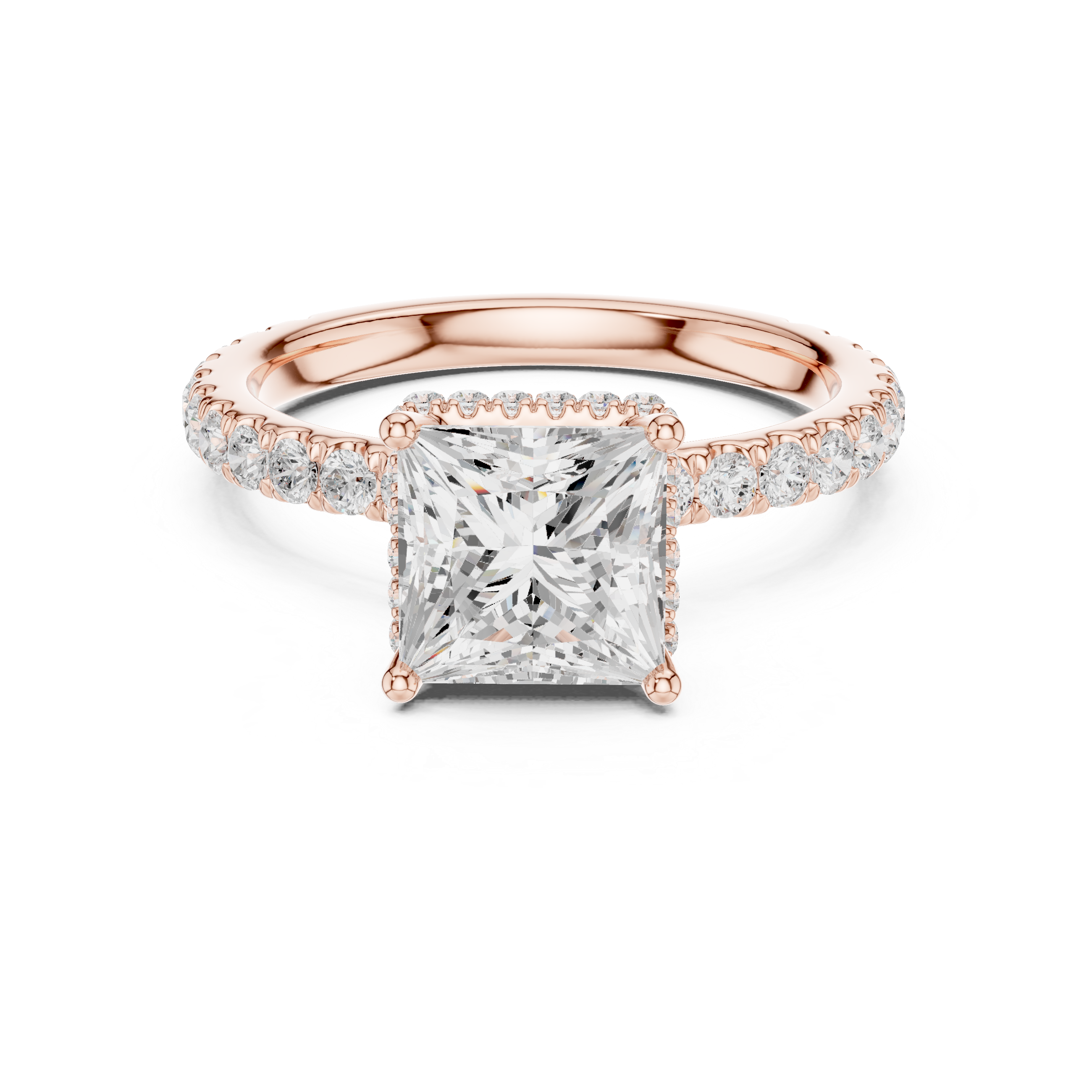 Princess Cut Pavé Engagement Ring with Hidden Halo and Diamond Band