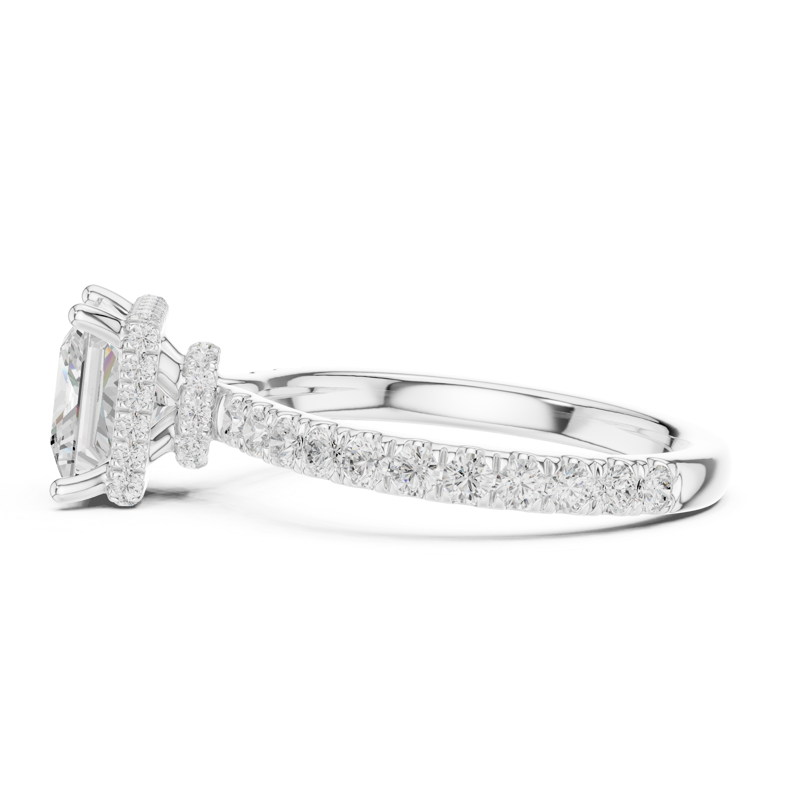 Princess Cut Pavé Engagement Ring with Hidden Halo and Diamond Band
