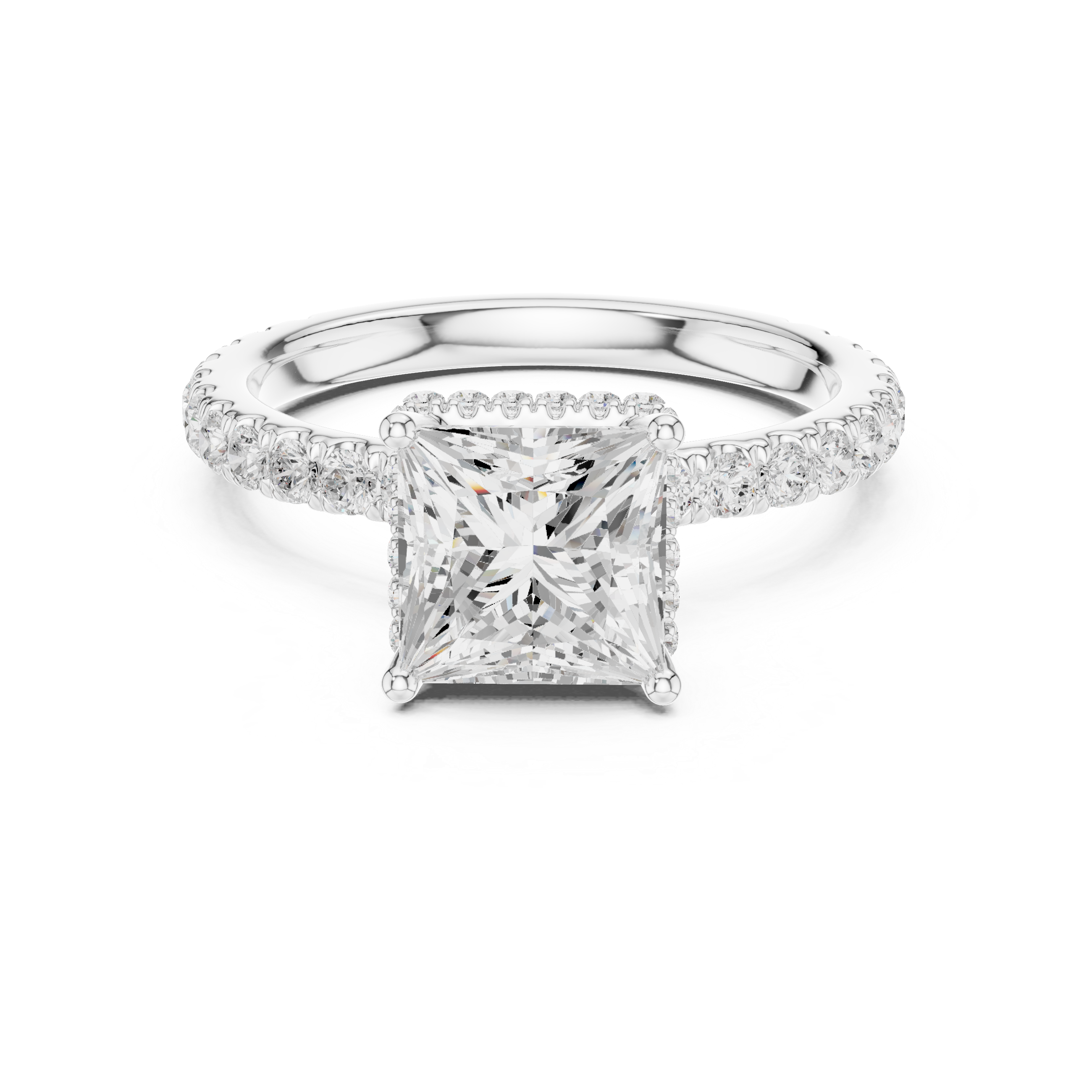 Princess Cut Pavé Engagement Ring with Hidden Halo and Diamond Band