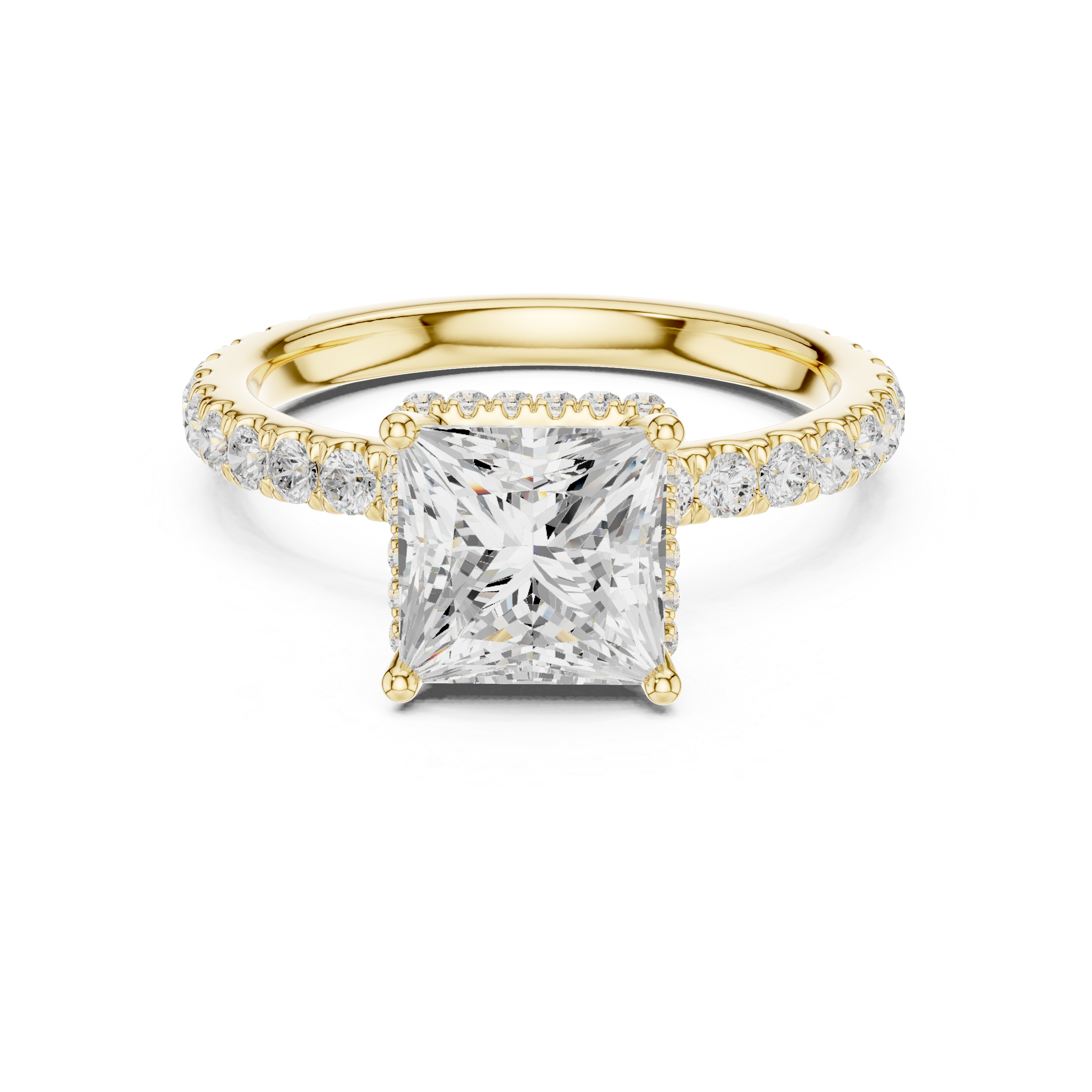 Princess Cut Pavé Engagement Ring with Hidden Halo and Diamond Band