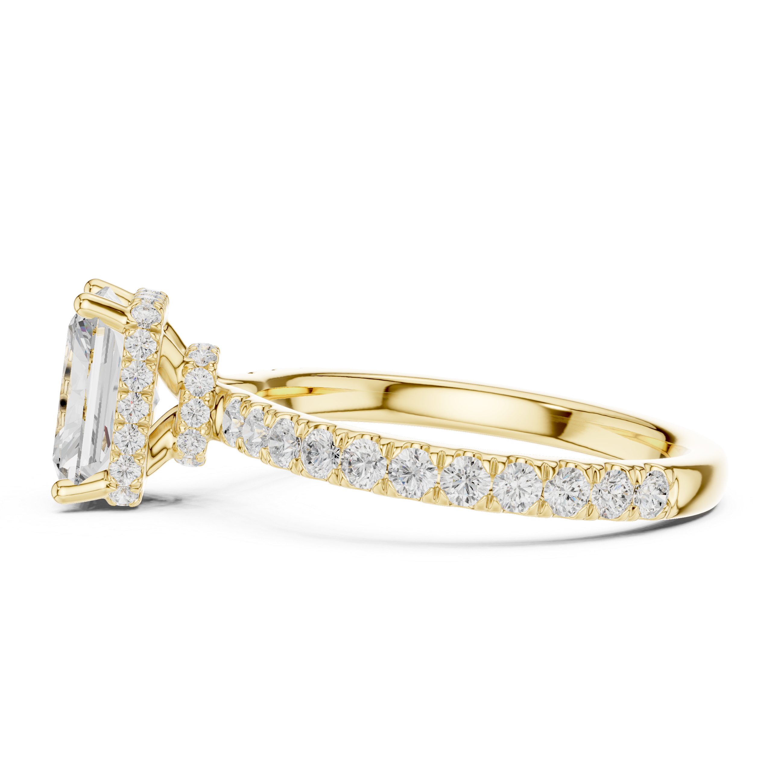 Radiant Cut Pavé Engagement Ring with Hidden Halo and Diamond Band
