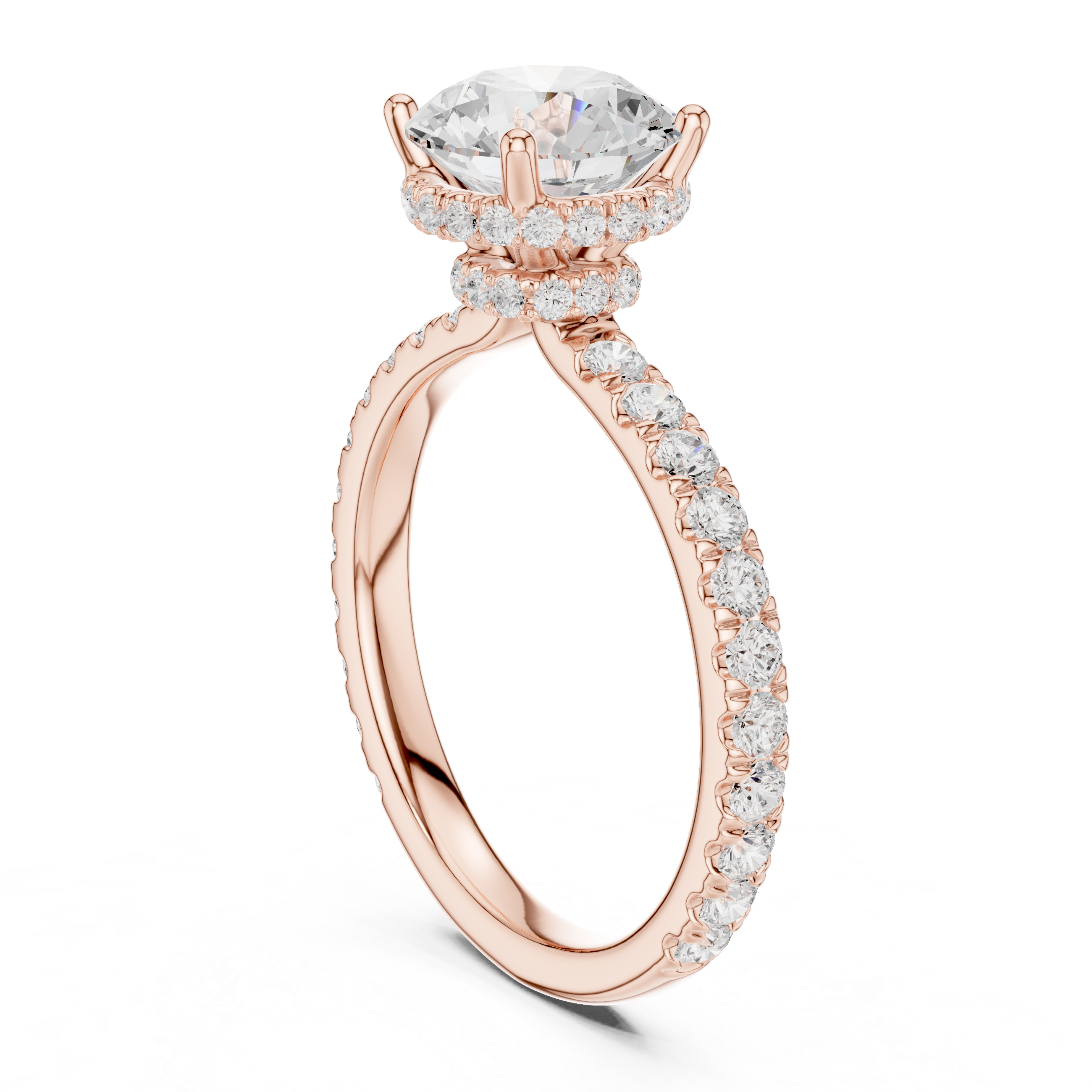 Round Brilliant Pavé Engagement Ring with Hidden Halo and Diamond Band