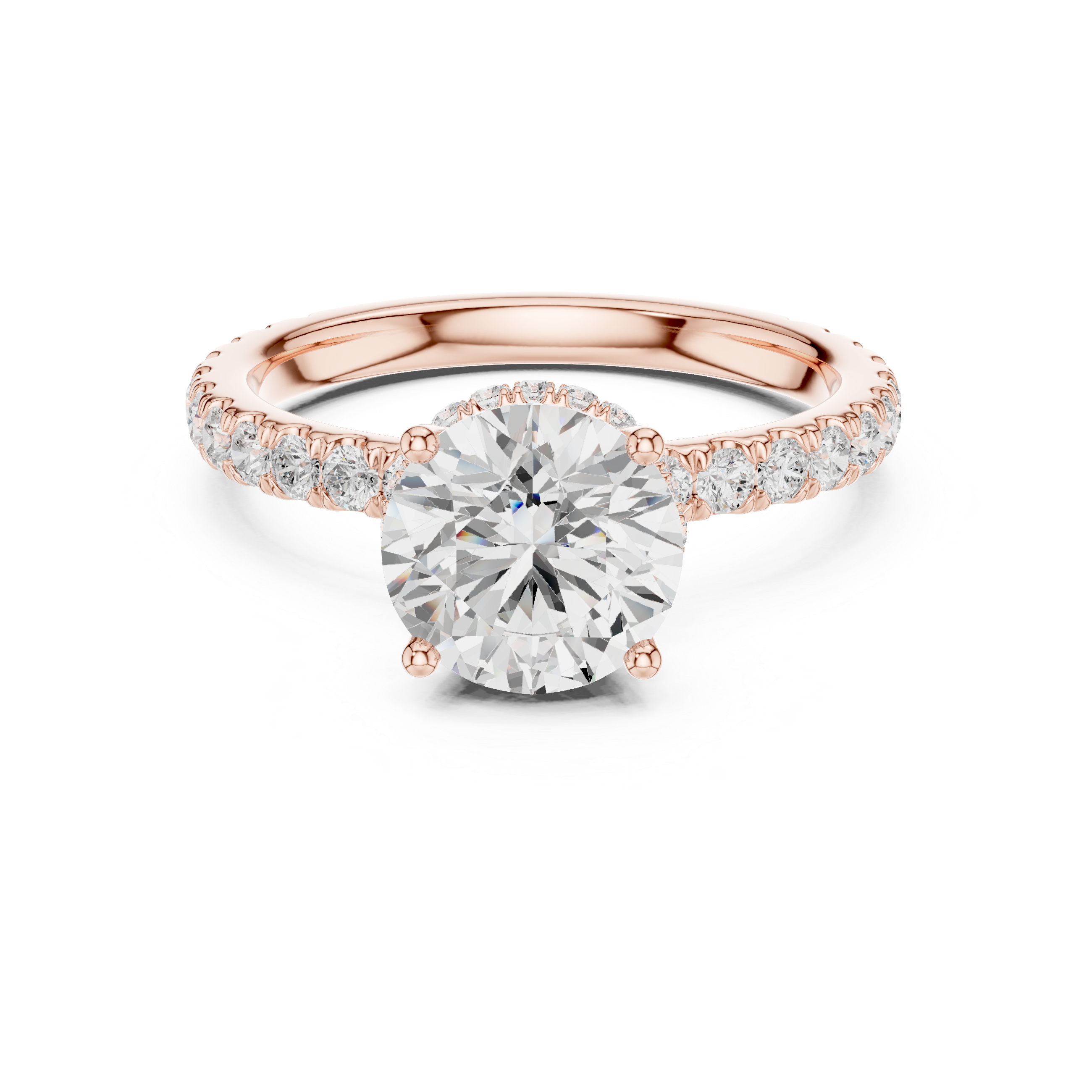 Round Brilliant Pavé Engagement Ring with Hidden Halo and Diamond Band