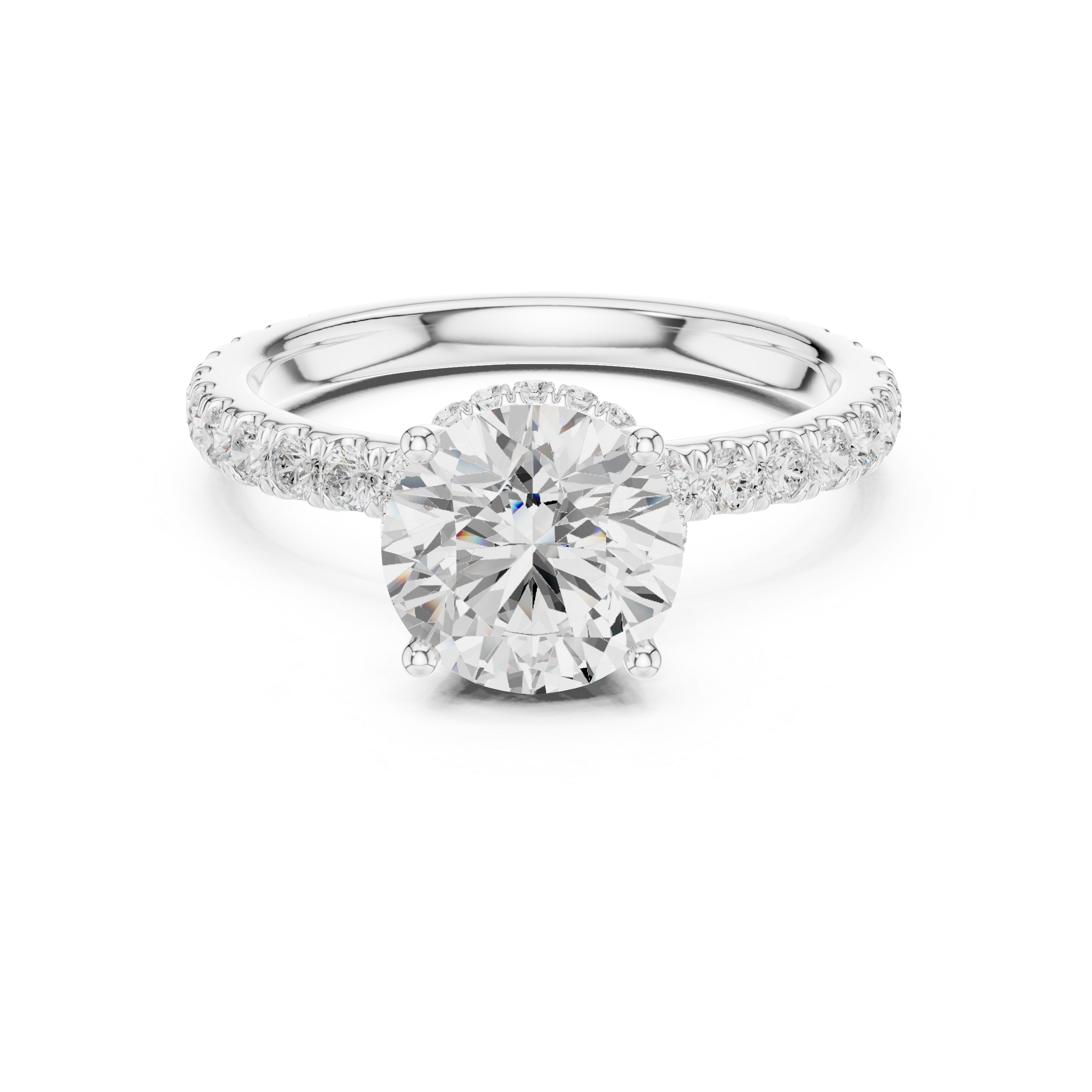 Round Brilliant Pavé Engagement Ring with Hidden Halo and Diamond Band