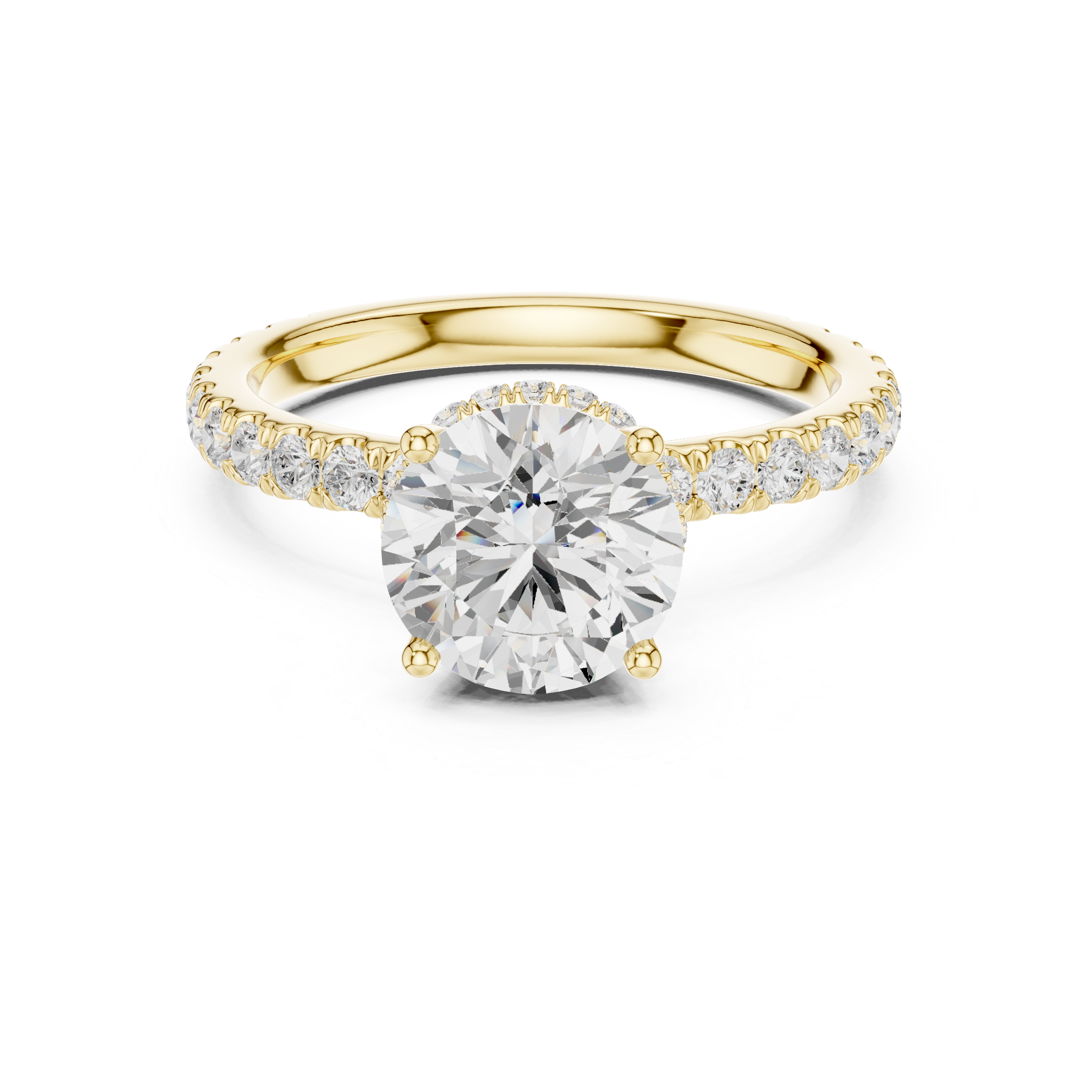 Round Brilliant Pavé Engagement Ring with Hidden Halo and Diamond Band