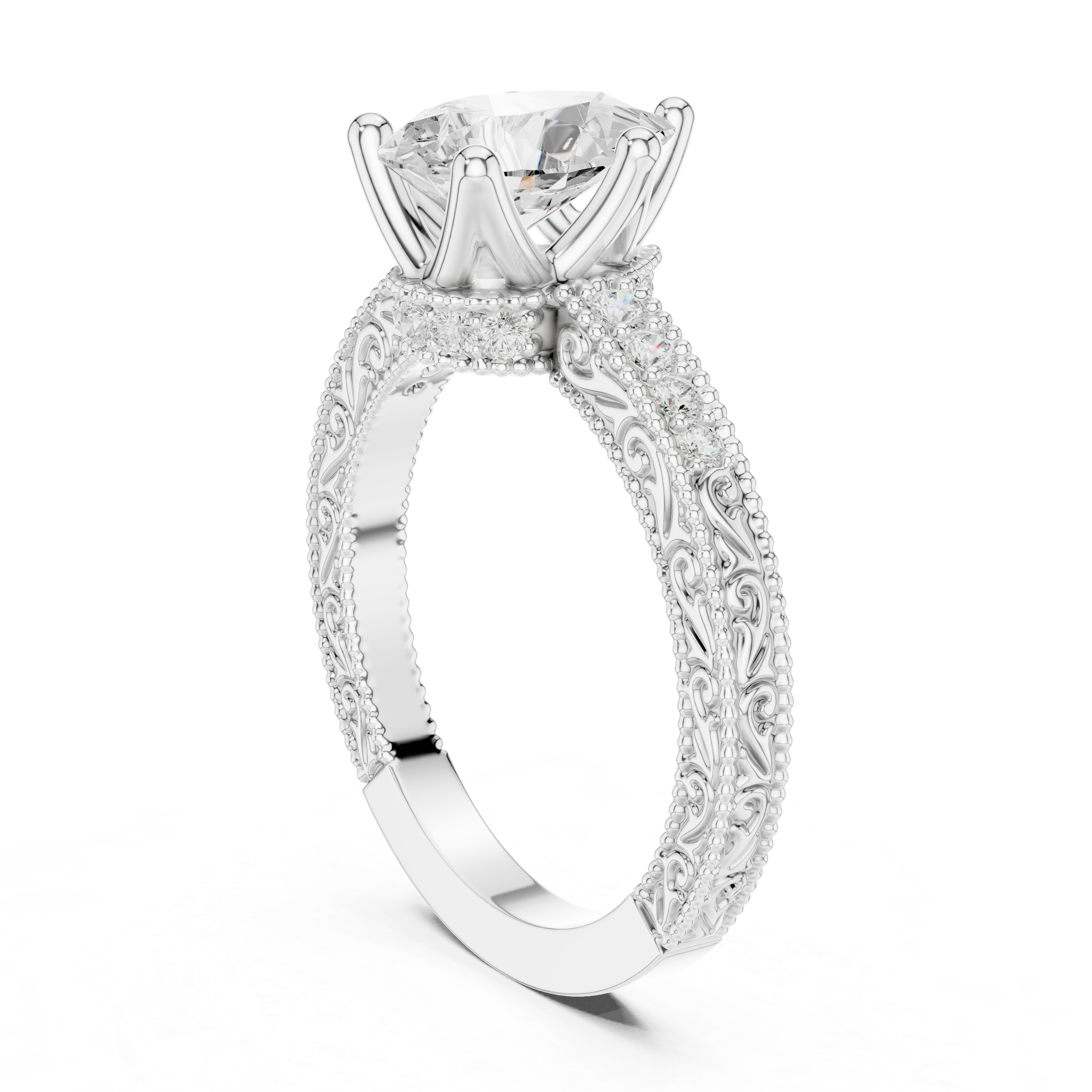 Vintage Milgrain Pear Cut Engagement Ring with Pavé Diamond Accents
